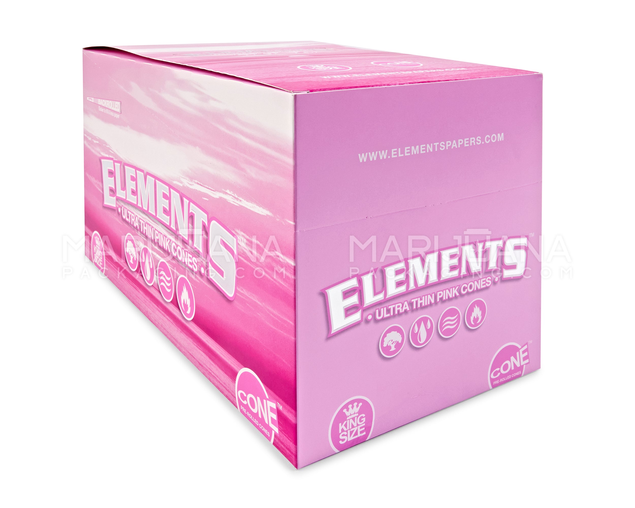 ELEMENTS | 'Retail Display' King Size Ultra Thin Pre-Rolled Cones | 109mm - Pink Rice Paper - 32 Count - 5