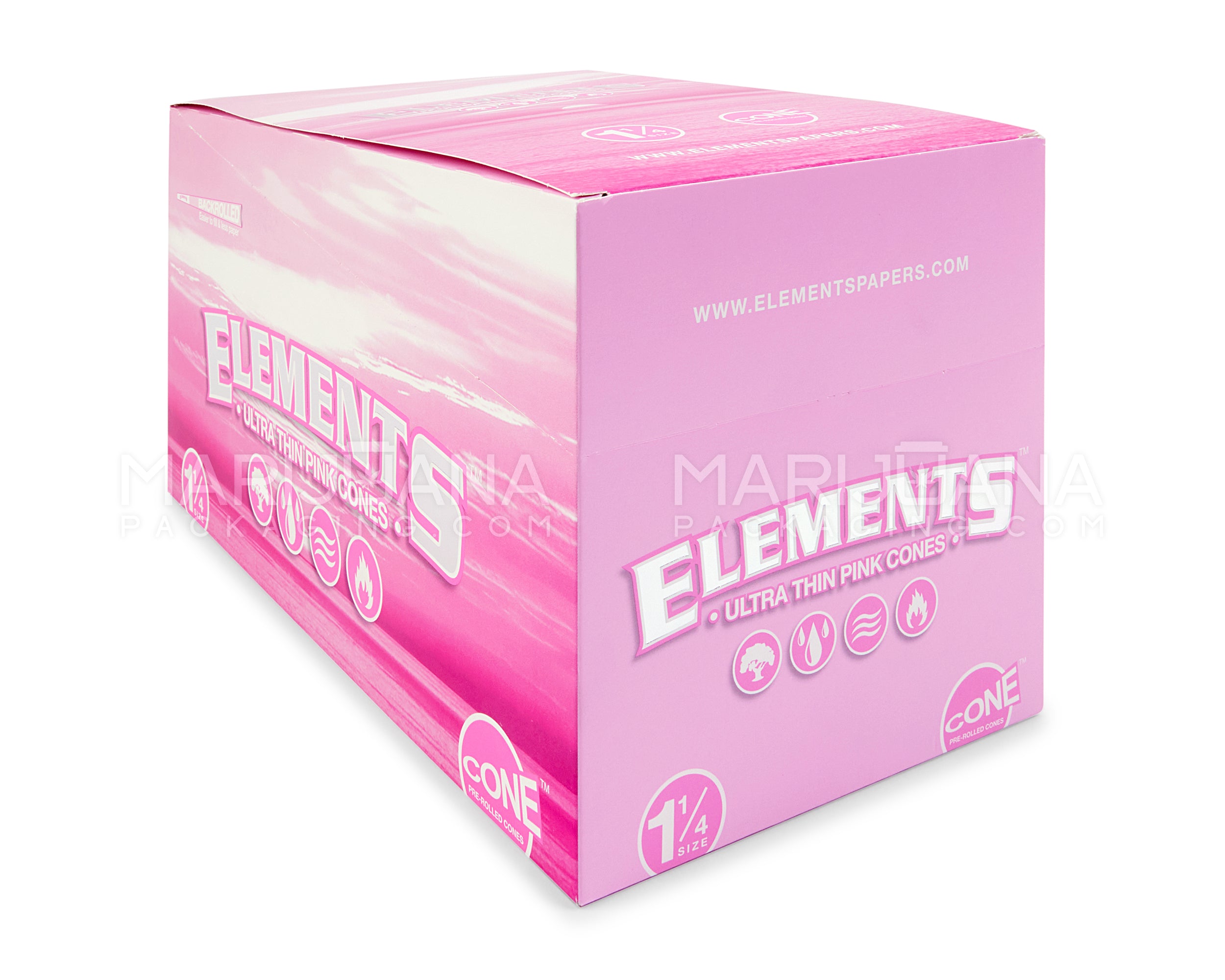 ELEMENTS | 'Retail Display' 1 1/4 Size Ultra Thin Pre-Rolled Cones | 84mm - Pink Rice Paper - 32 Count - 5