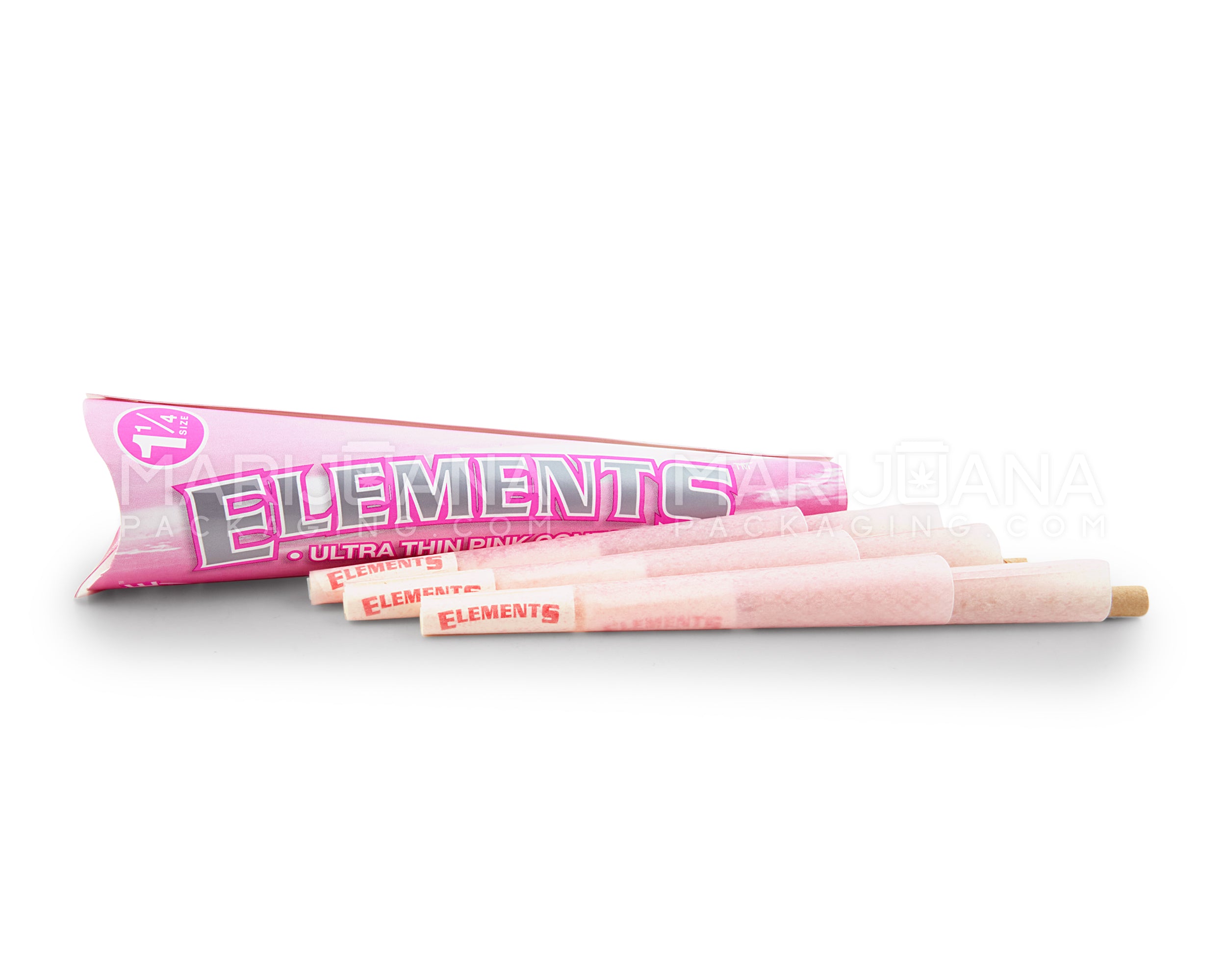 ELEMENTS | 'Retail Display' 1 1/4 Size Ultra Thin Pre-Rolled Cones | 84mm - Pink Rice Paper - 32 Count - 4