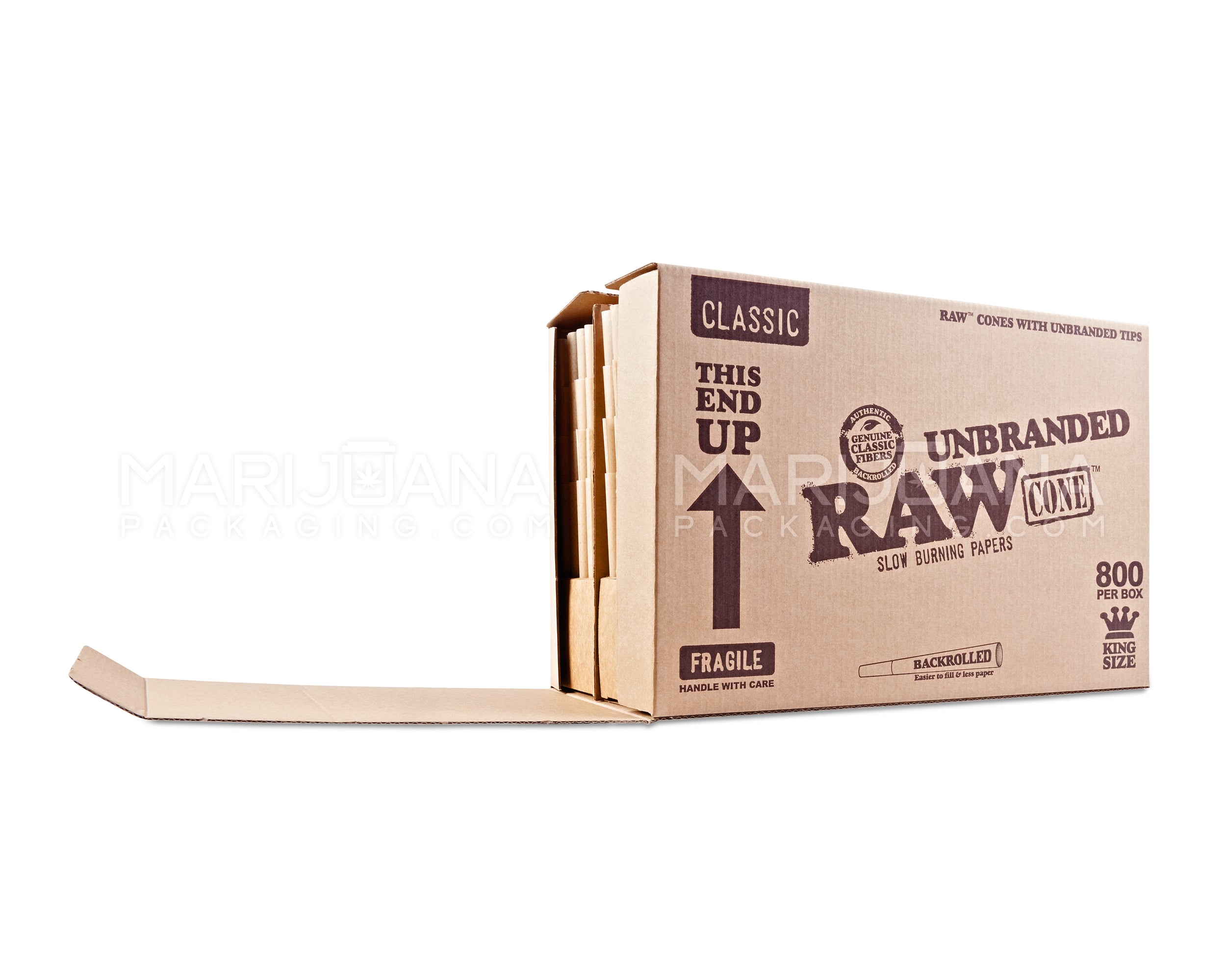 RAW | Classic King Size Pre-Rolled Unbranded Cones | 109mm - Unbleached Paper - 800 Count