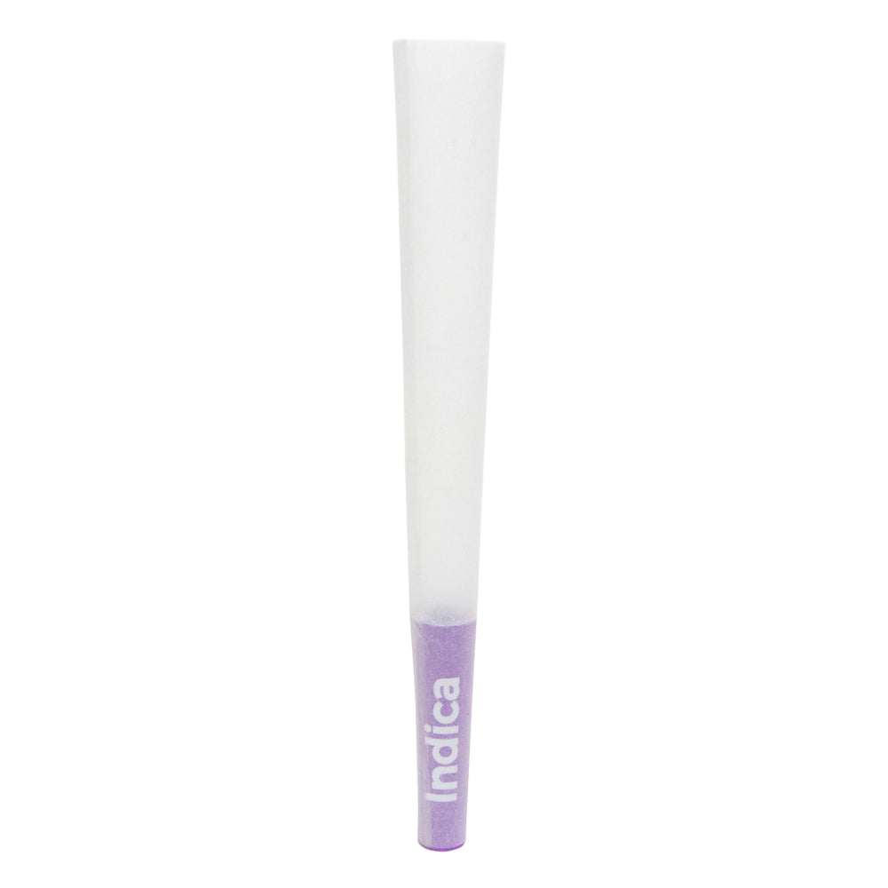 1 1/4 Size Pre-Rolled Cones w/ Purple 'Indica' Text Filter Tip - top to bottom