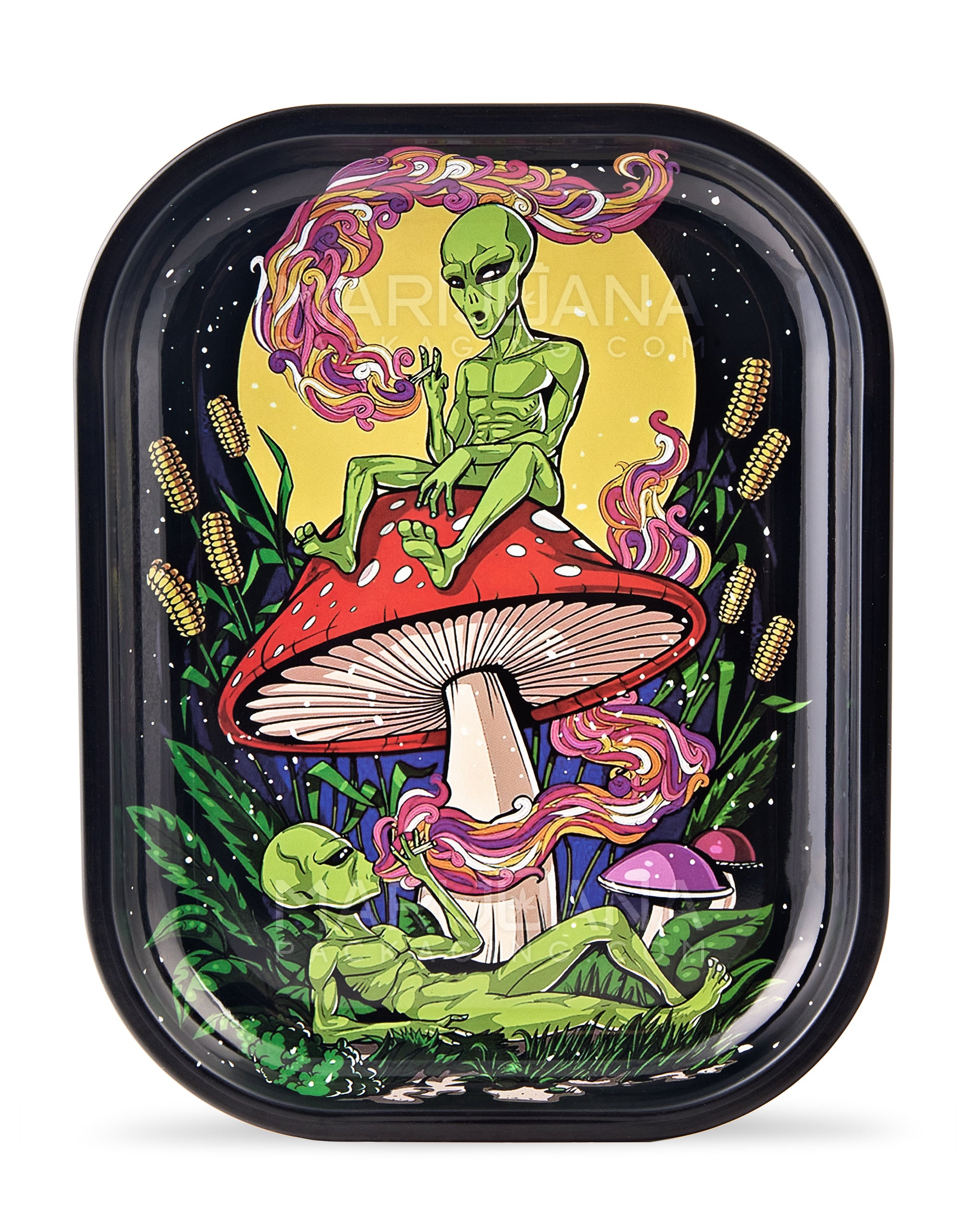 Alien Mushroom Rolling Tray w/ Magnetic Cover | 7in x 5.5in - Mini - Metal - 3