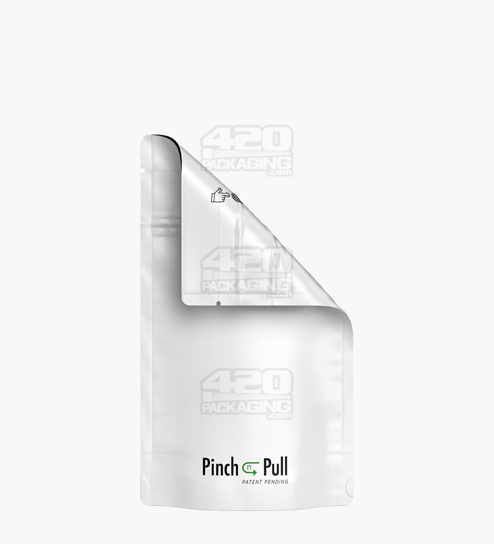 Child Resistant & Tamper Evident | Pinch N Pull Matte White PCR Mylar Bags | 4in x 7in - 7g - 250 Count