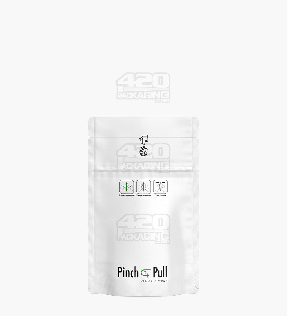 Child Resistant & Tamper Evident | Pinch N Pull Matte White Mylar Bags | 3.6in x 5.8in - 3.5g - 250 Count