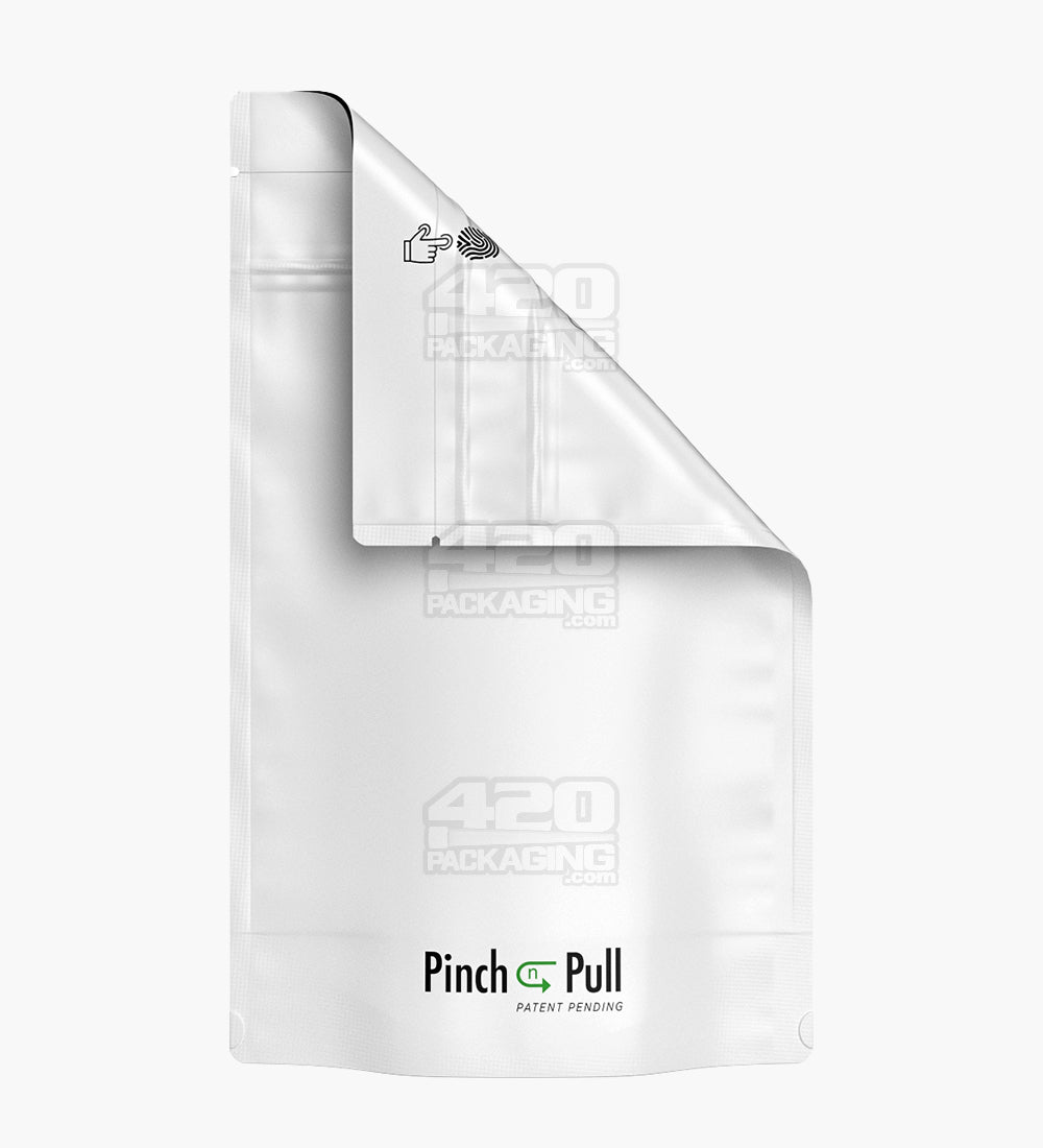 Child Resistant & Tamper Evident | Pinch N Pull Matte White Mylar Bags | 6in x 9.8in - 28g - 250 Count