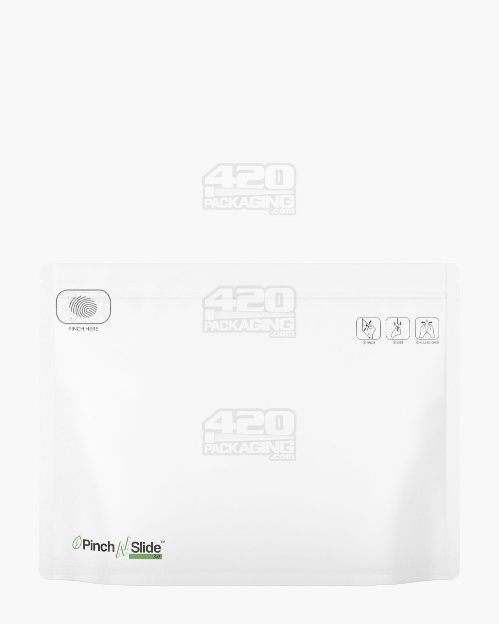 Child Resistant & Tamper Evident | Pinch N Slide 3.0 Matte White PCR Mylar Exit Bags | 12in x 9in - 56g - 250 Count