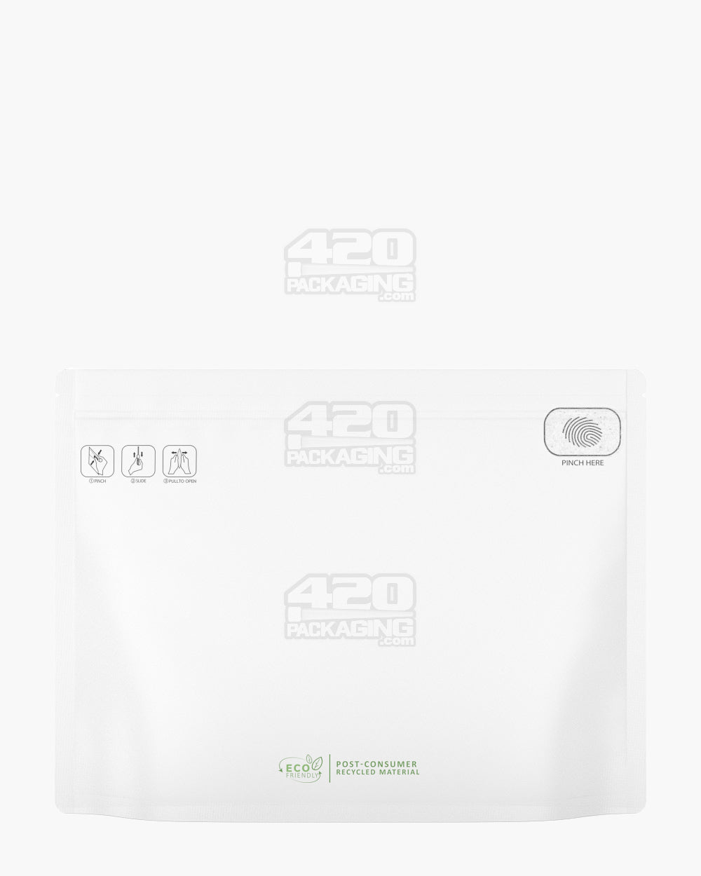 Child Resistant & Tamper Evident | Pinch N Slide 3.0 Matte White PCR Mylar Exit Bags | 12in x 9in - 56g - 250 Count