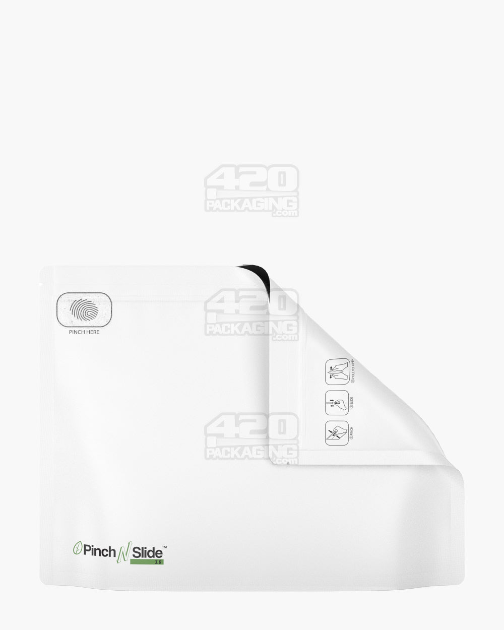 Child Resistant & Tamper Evident | Pinch N Slide 3.0 Matte White PCR Mylar Exit Bags | 12in x 9in - 56g - 250 Count