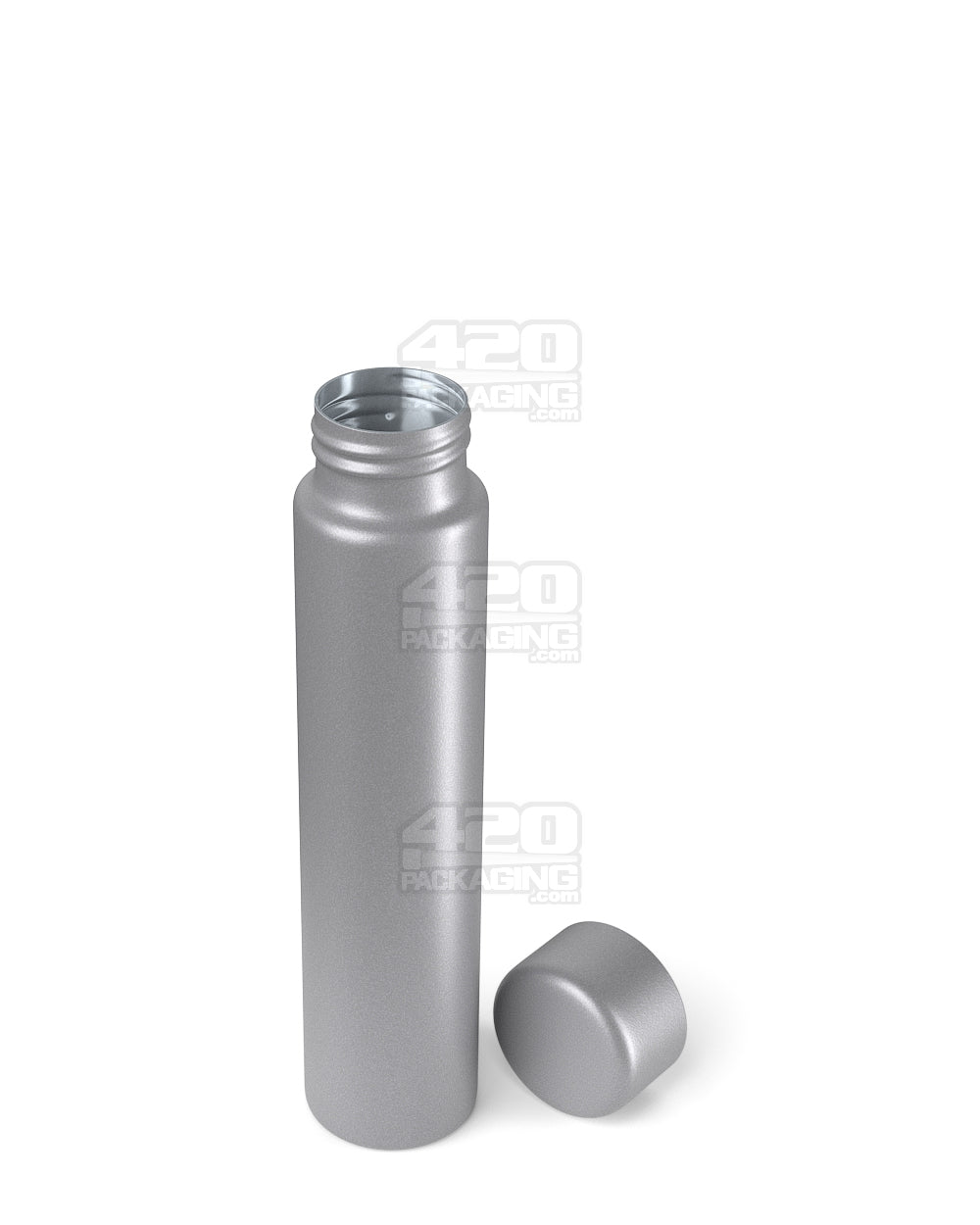 Child Resistant | Push Down and Turn Screw On Opaque Metal Pre-Roll Tubes w/ Cap | 95mm - Silver - 100 Count