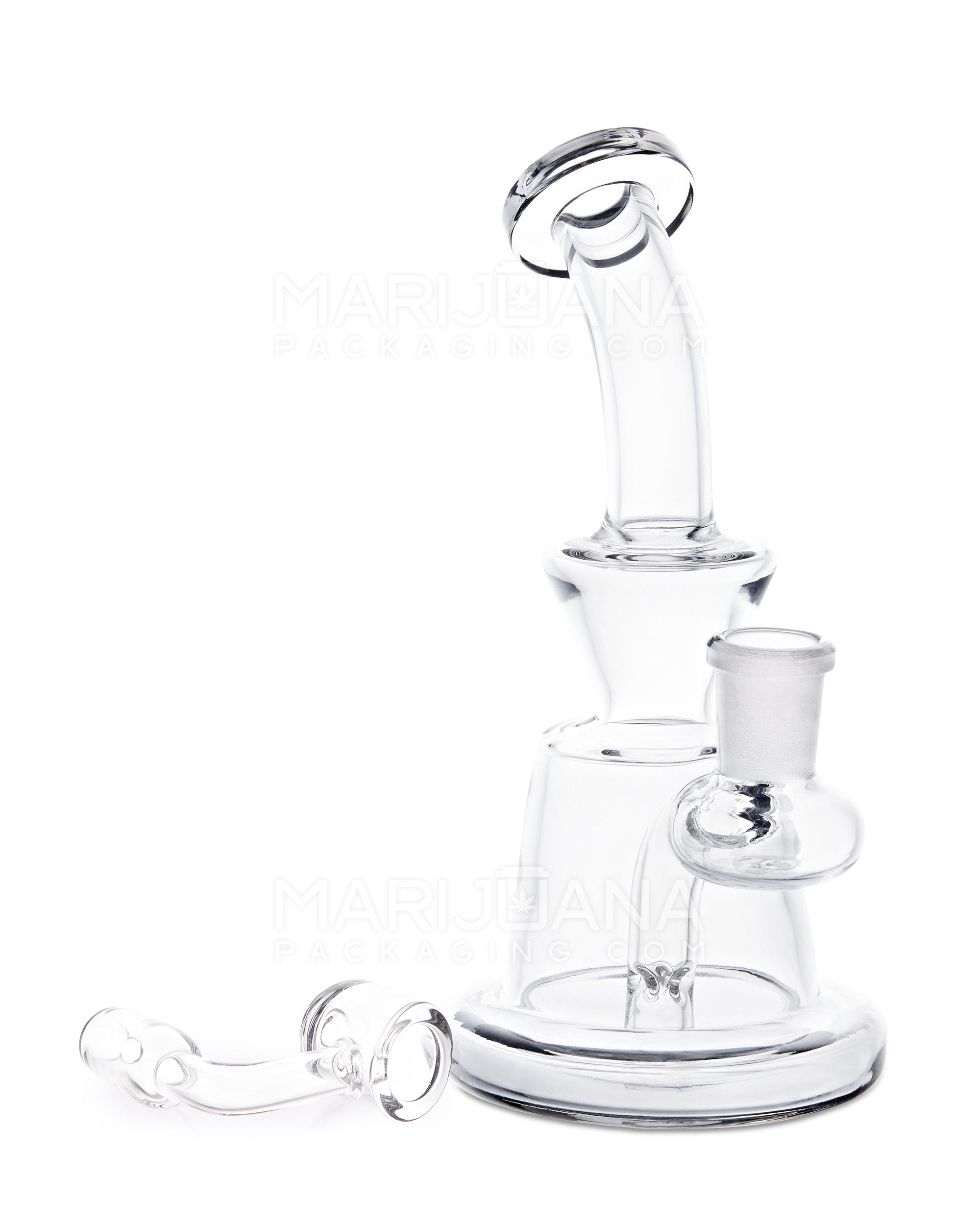 Bent Neck Iridescent Glass Dab Rig | 6in Tall - 14mm Banger - Smoke
