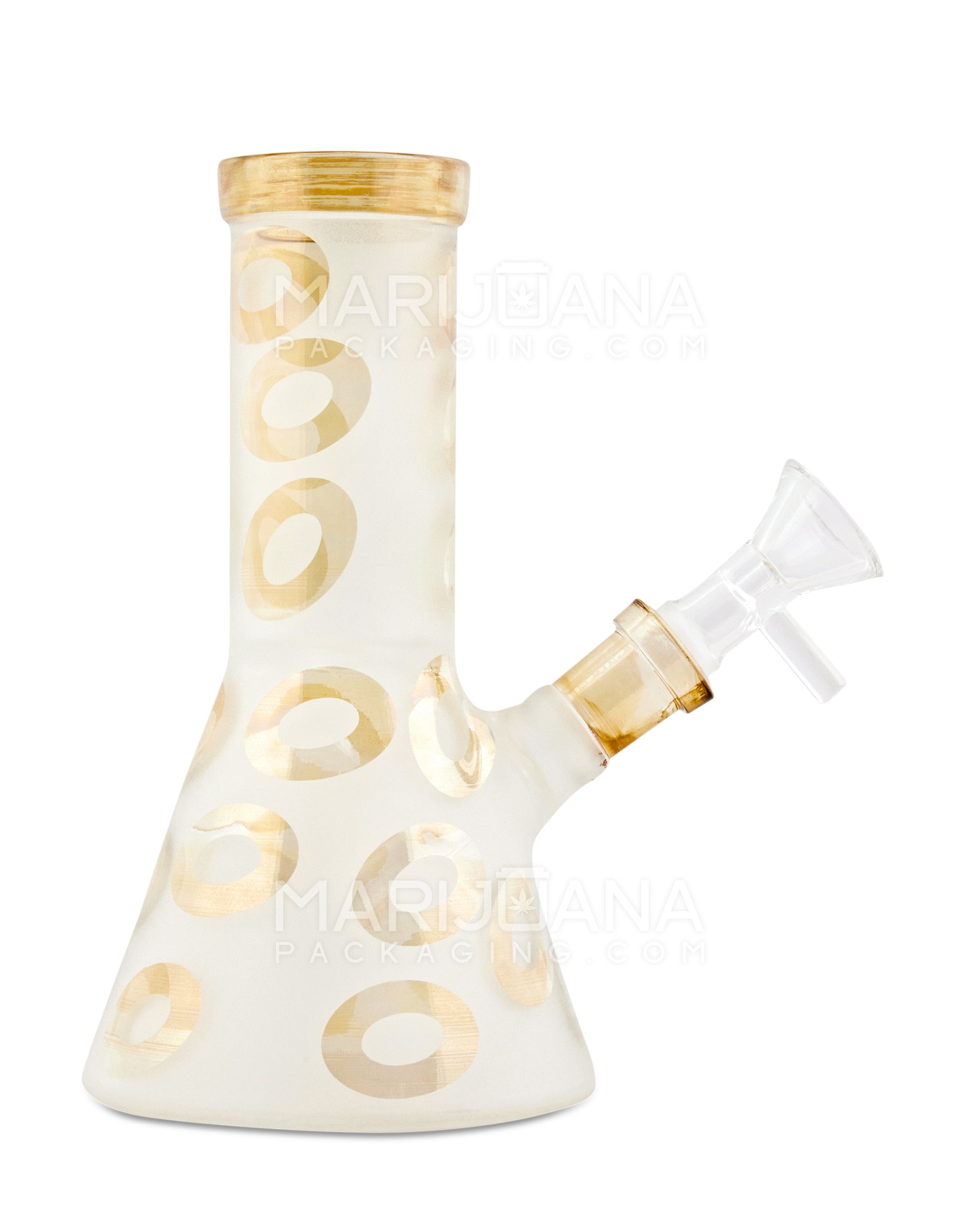 Straight Neck Frosted Leaf Glass Mini Beaker Water Pipe w/ Ice Catcher | 6in Tall - 14mm Bowl - Amber