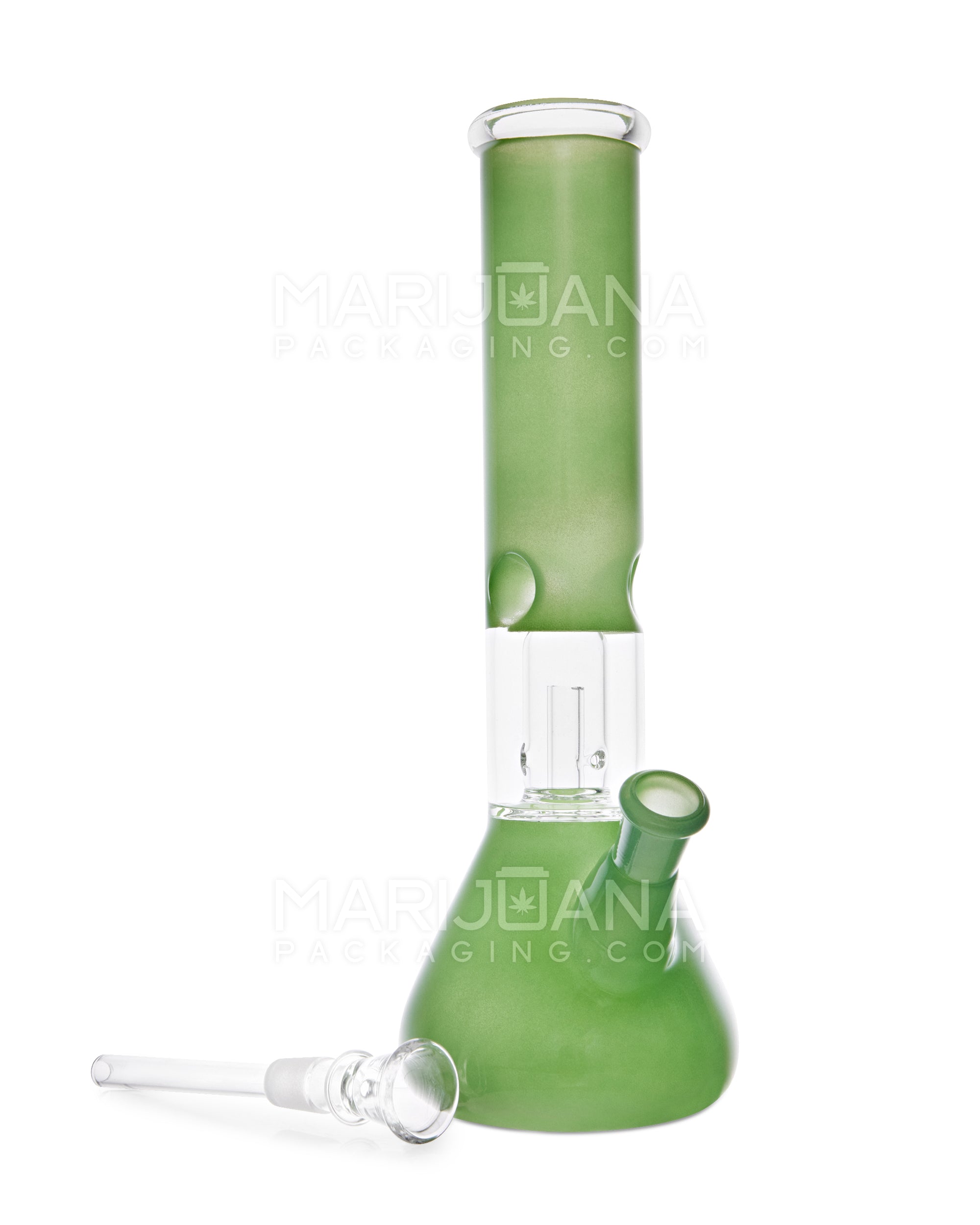 Straight Neck Showerhead Perc Glass Beaker Water Pipe w/ Ice Catcher | 10in Tall - 14mm Bowl - Green