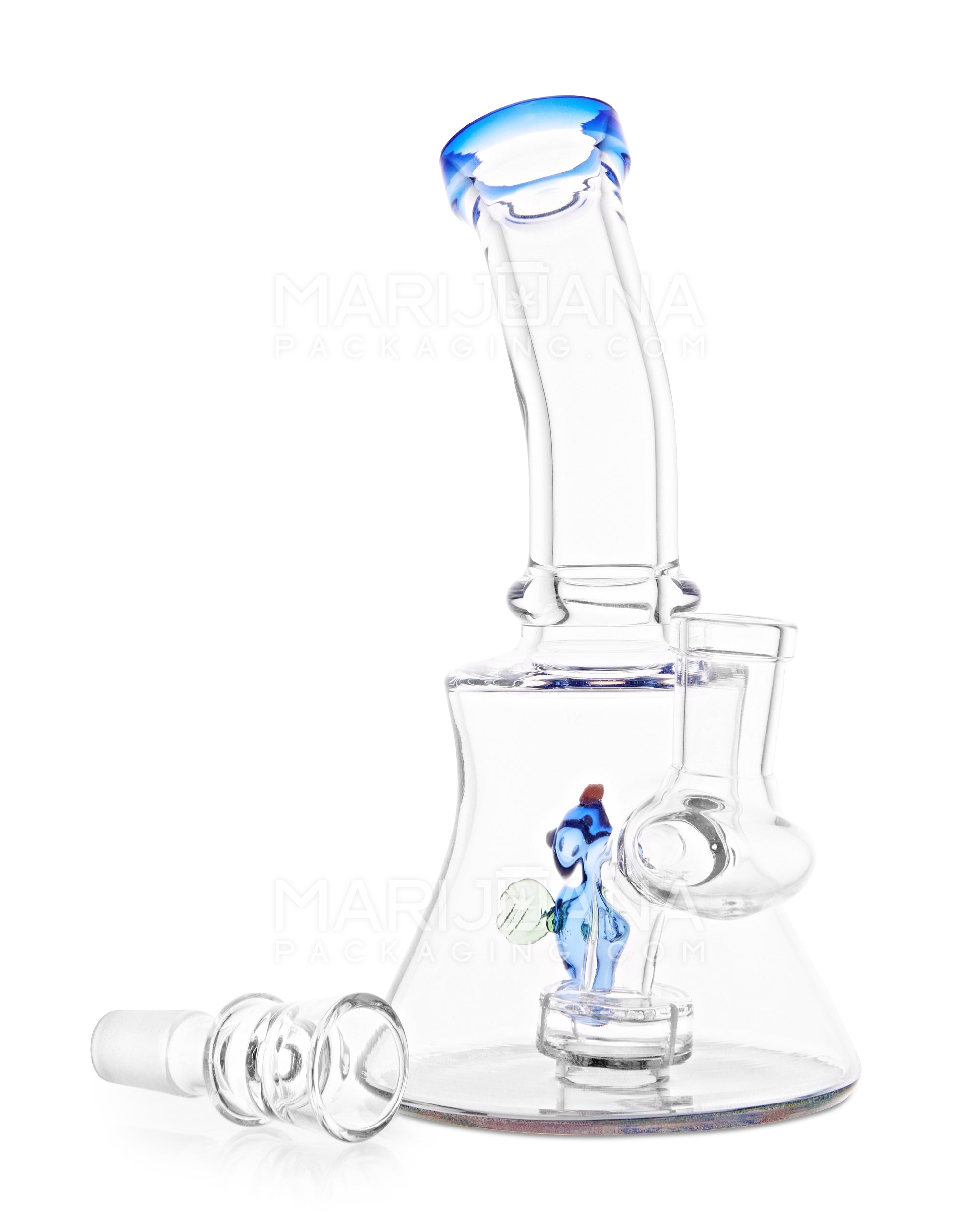 Bent Neck R&M Bee Showerhead Perc Glass Water Pipe w/ Base Decals | 7in Tall - 14mm Bowl - Assorted - 2
