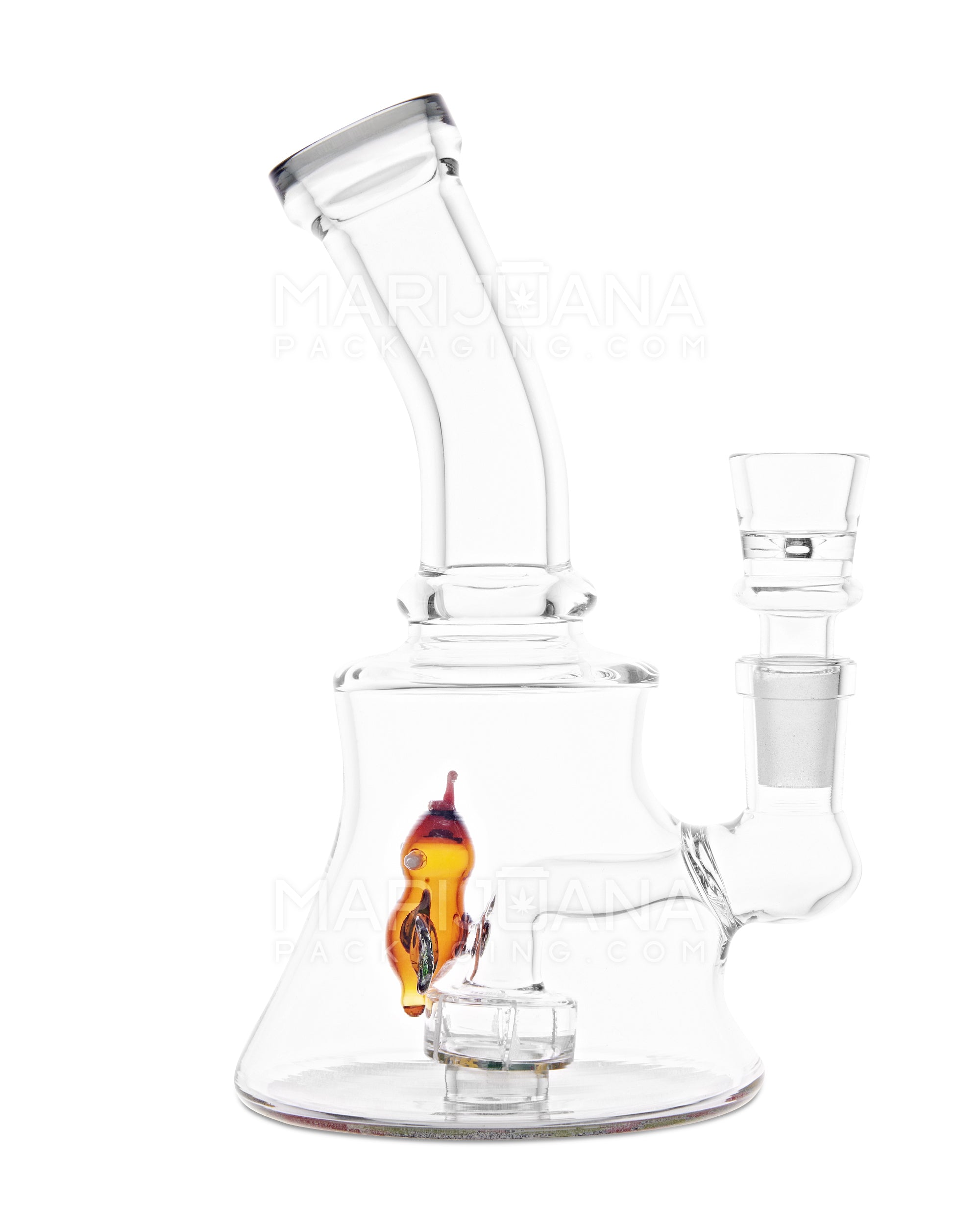 Bent Neck R&M Bee Showerhead Perc Glass Water Pipe w/ Base Decals | 7in Tall - 14mm Bowl - Assorted - 5