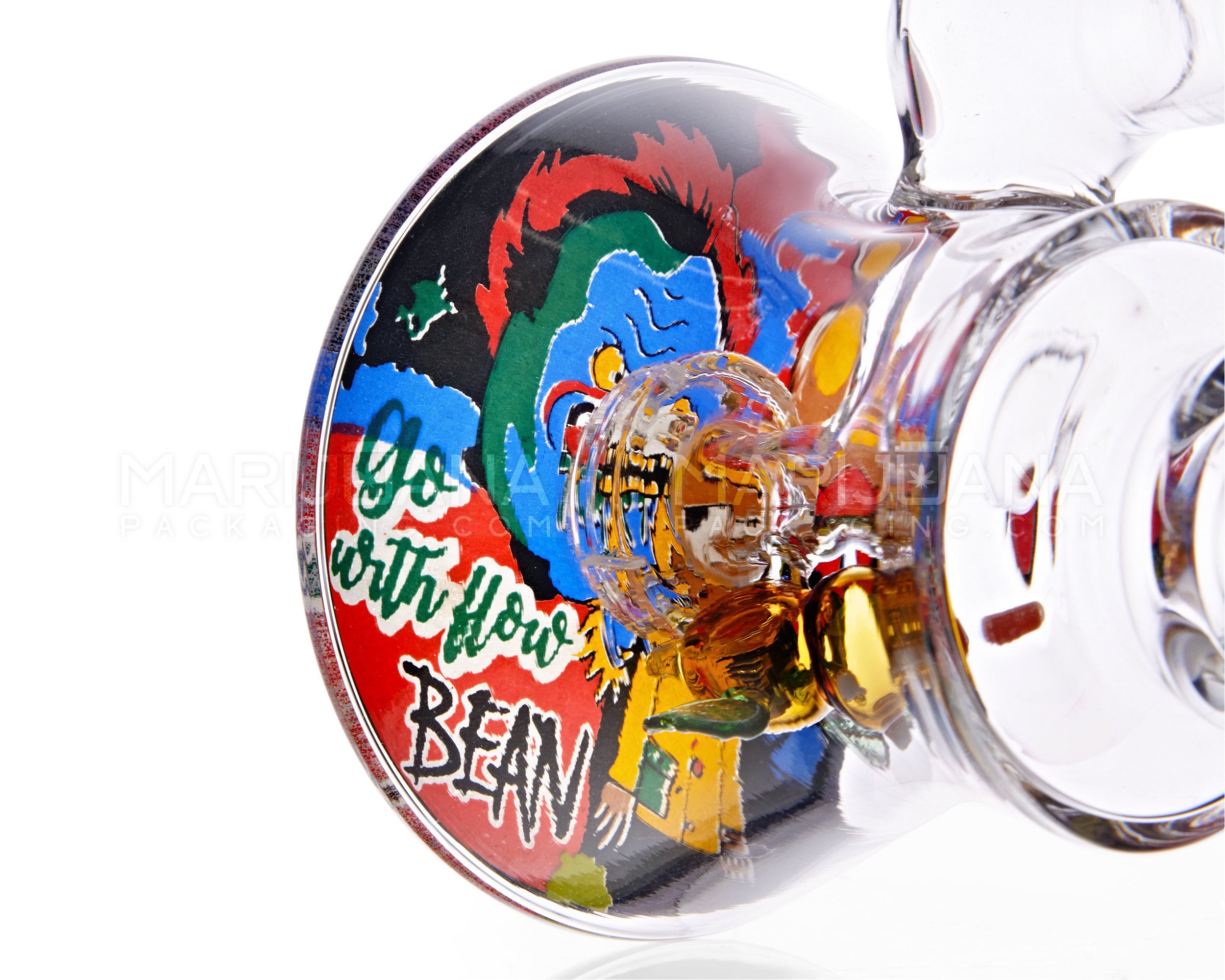 Bent Neck R&M Bee Showerhead Perc Glass Water Pipe w/ Base Decals | 7in Tall - 14mm Bowl - Assorted - 7