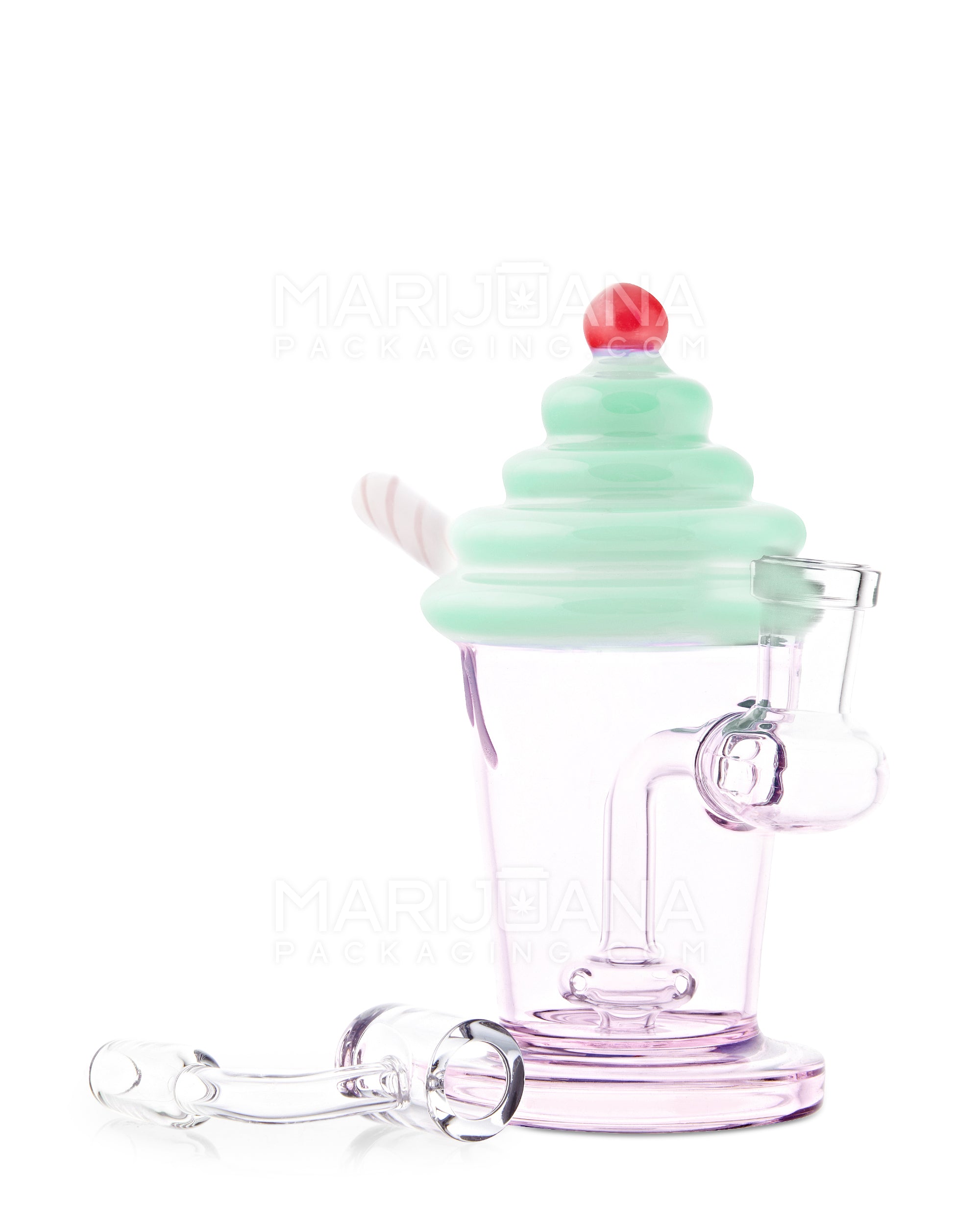 Bent Neck Ice Cream Shake Glass Mini Water Pipe | 6in Tall - 14mm Bowl - Green