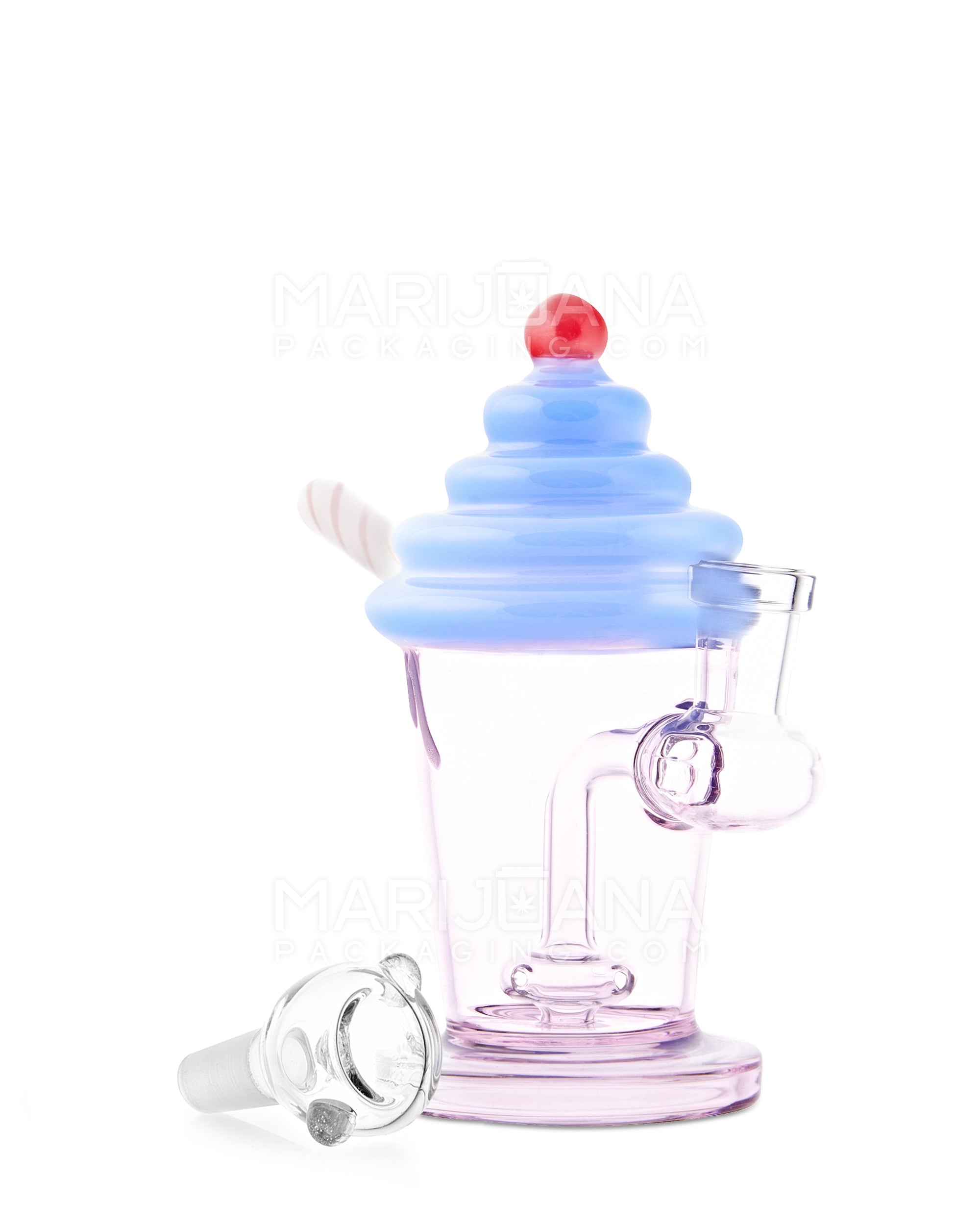 Bent Neck Ice Cream Shake Glass Mini Water Pipe | 6in Tall - 14mm Bowl - Blue