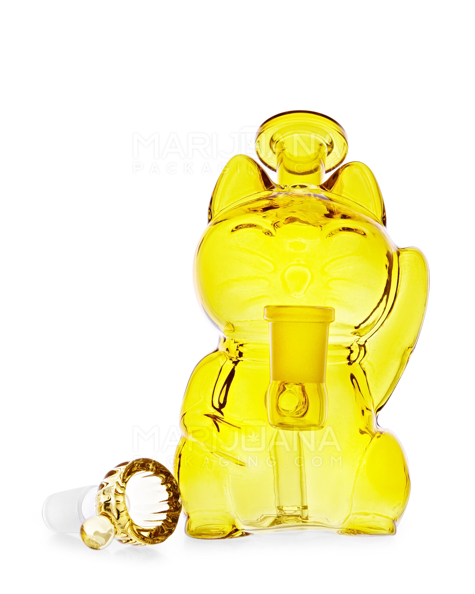USA Glass | Bent Neck Lucky Cat Glass Mini Water Pipe | 5.5in Tall - 14mm Bowl - Assorted - 3