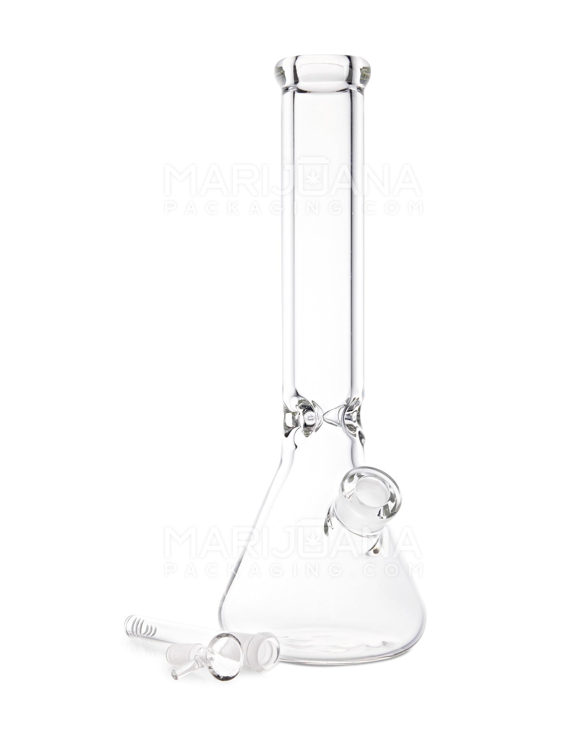 USA Glass | Straight Heavy Glass Beaker Water Pipe w/ Ice Catcher | 14in Tall - 14mm Bowl - Clear
