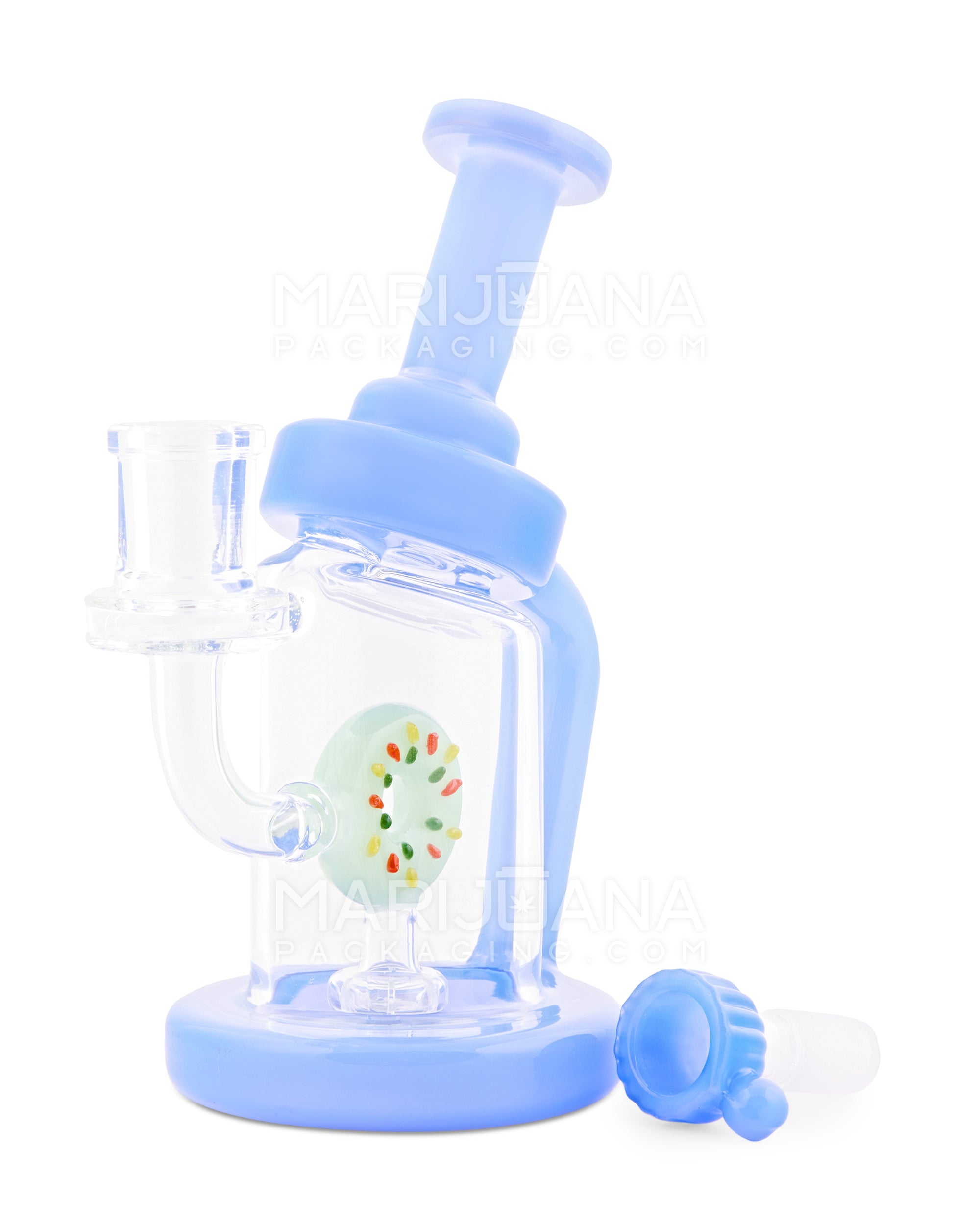 USA Glass | Bent Neck Laidback Recycler Water Pipe w/ Donut Showerhead Percolator | 7in Tall - 14mm Bowl - Blue
