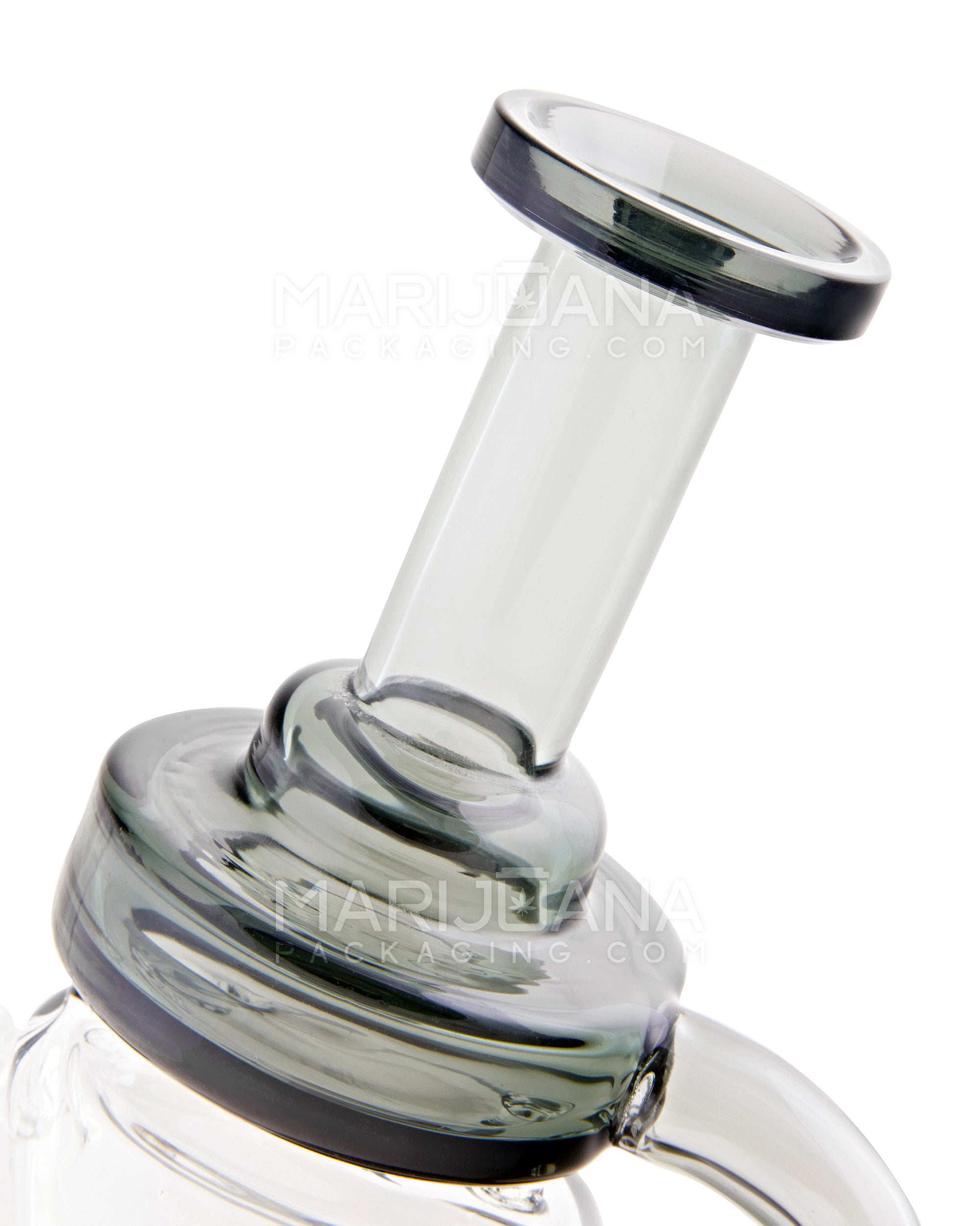 USA Glass | Bent Neck Laidback Recycler Water Pipe w/ Donut Showerhead Percolator | 7in Tall - 14mm Bowl - Smoke