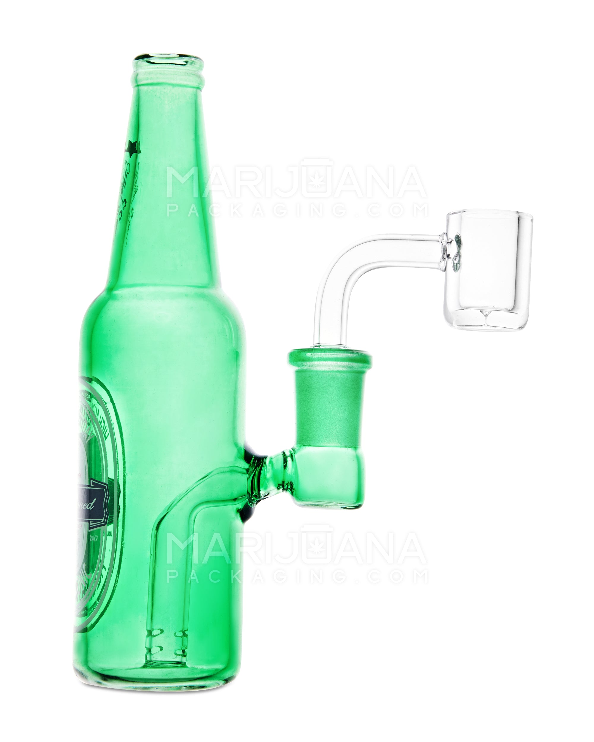 USA Glass | Straight Neck Mini Beer Bottle Water Pipe | 6in Long - 14mm Bowl - Green - 2