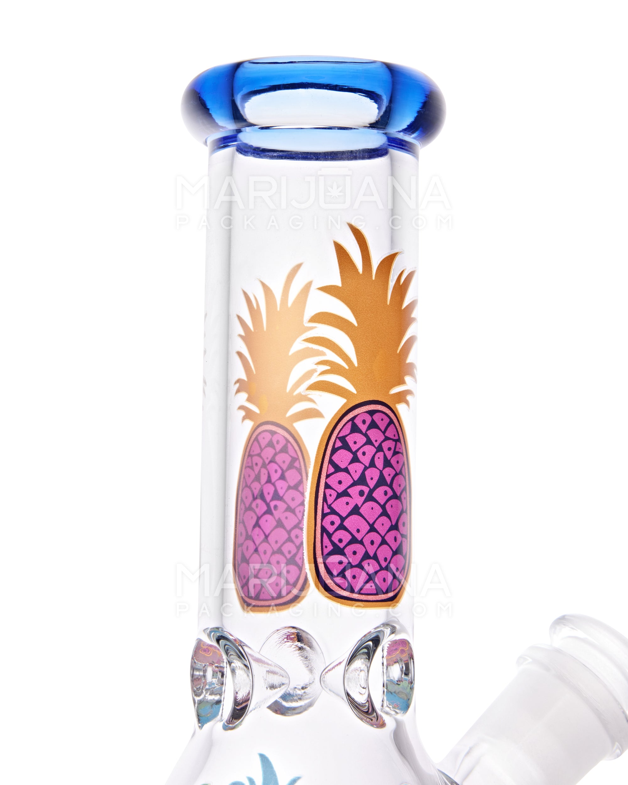 USA Glass | Straight Neck Beaker Glass Water Pipe w/ Pineapple Decals | 8in Tall - 14mm Bowl - Assorted