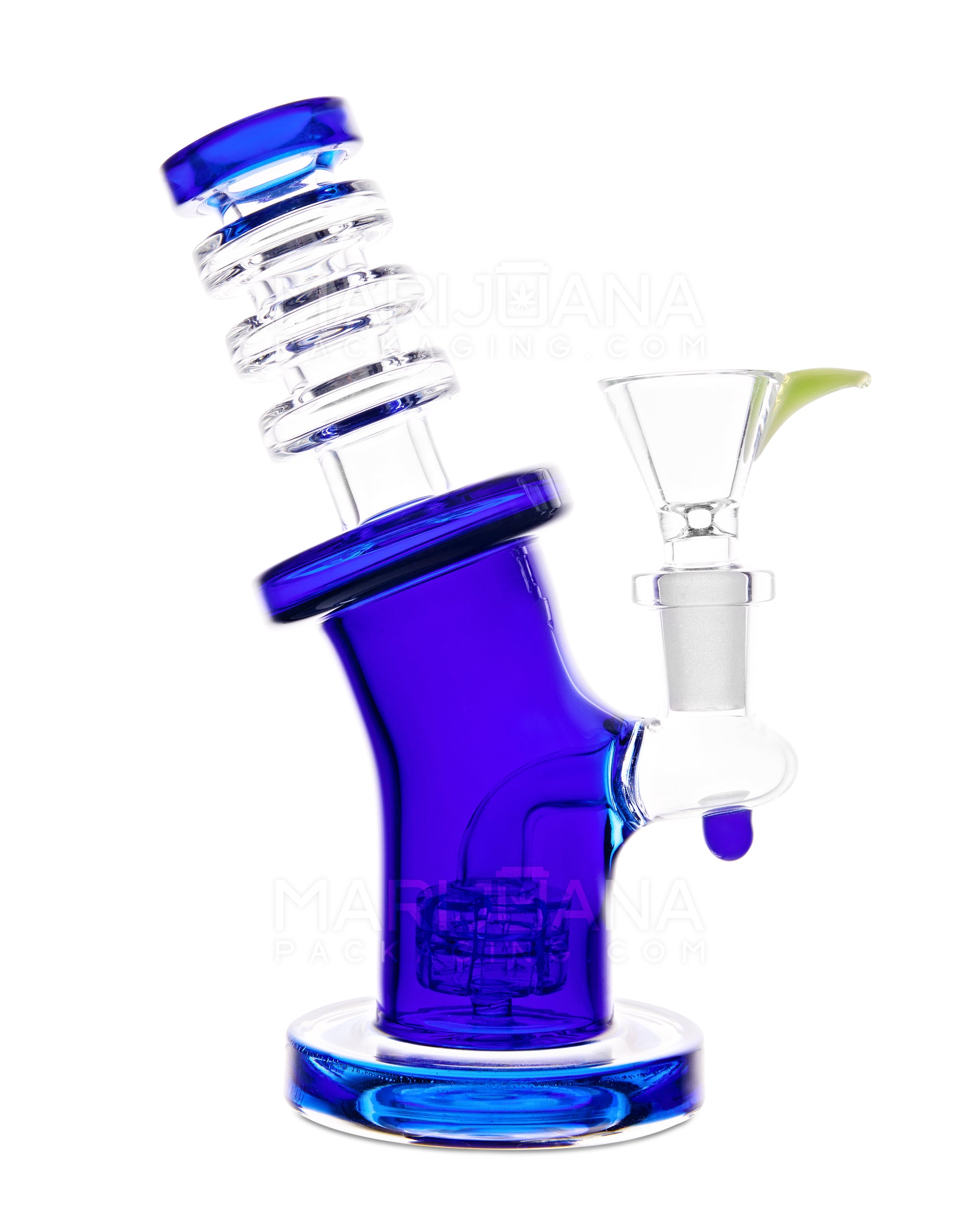 Bent Neck Ringed Triple Glass Water Pipe w/ Thick Base | 6.5in Tall - 14mm Bowl - Blue - 1