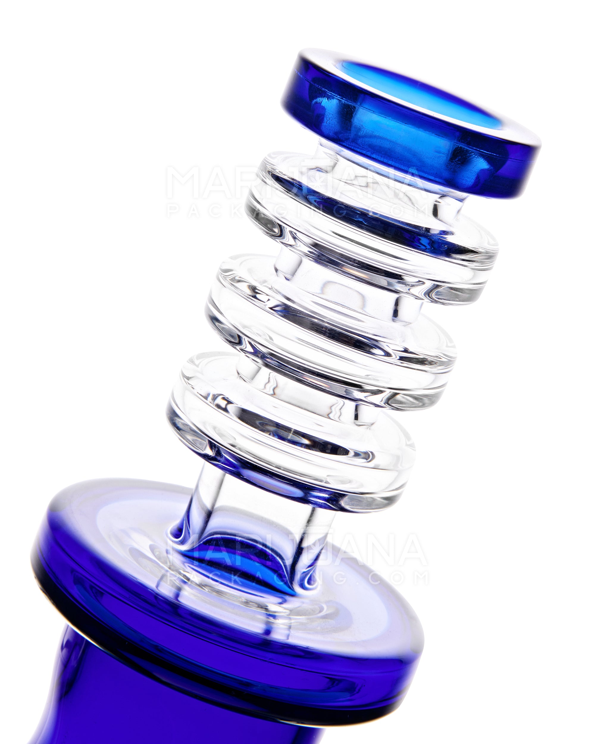 Bent Neck Ringed Triple Glass Water Pipe w/ Thick Base | 6.5in Tall - 14mm Bowl - Blue - 5