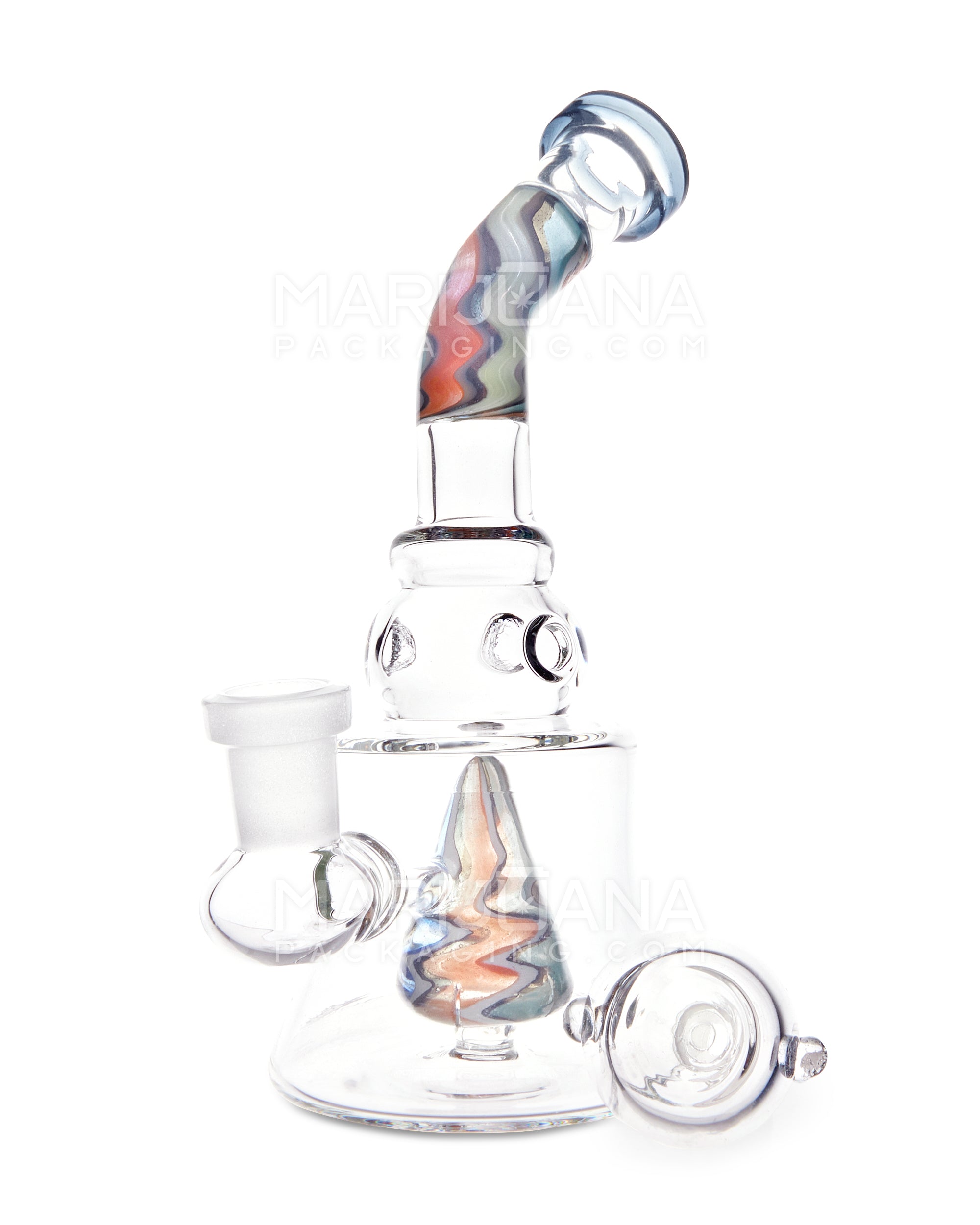 Bent Neck Wave Design Water Pipe w/ Cone Percolator | 7in Tall - 14mm Bowl - Assorted