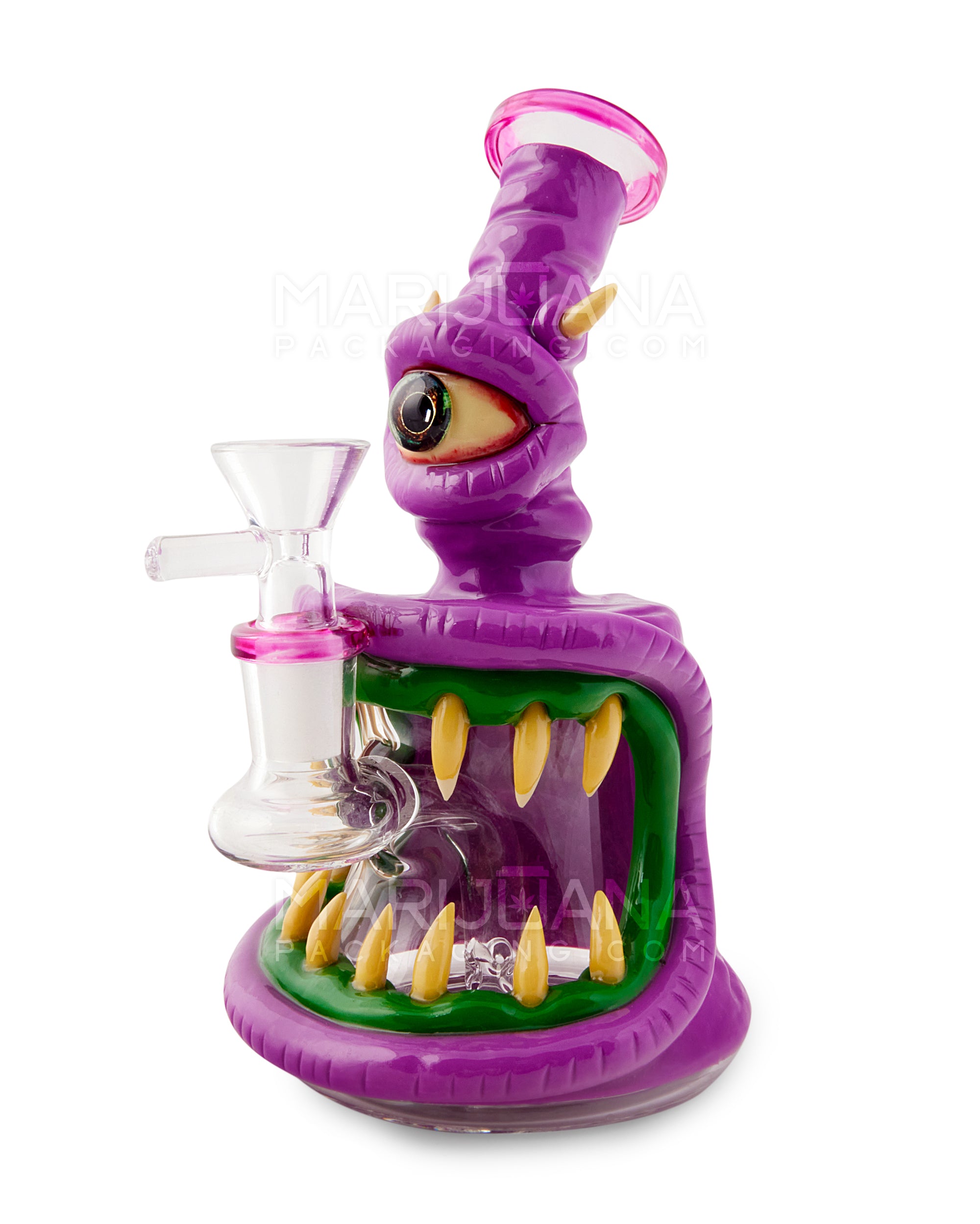 Monster Horned Cyclops Water Pipe | 7in Tall - 14mm Bowl - Purple