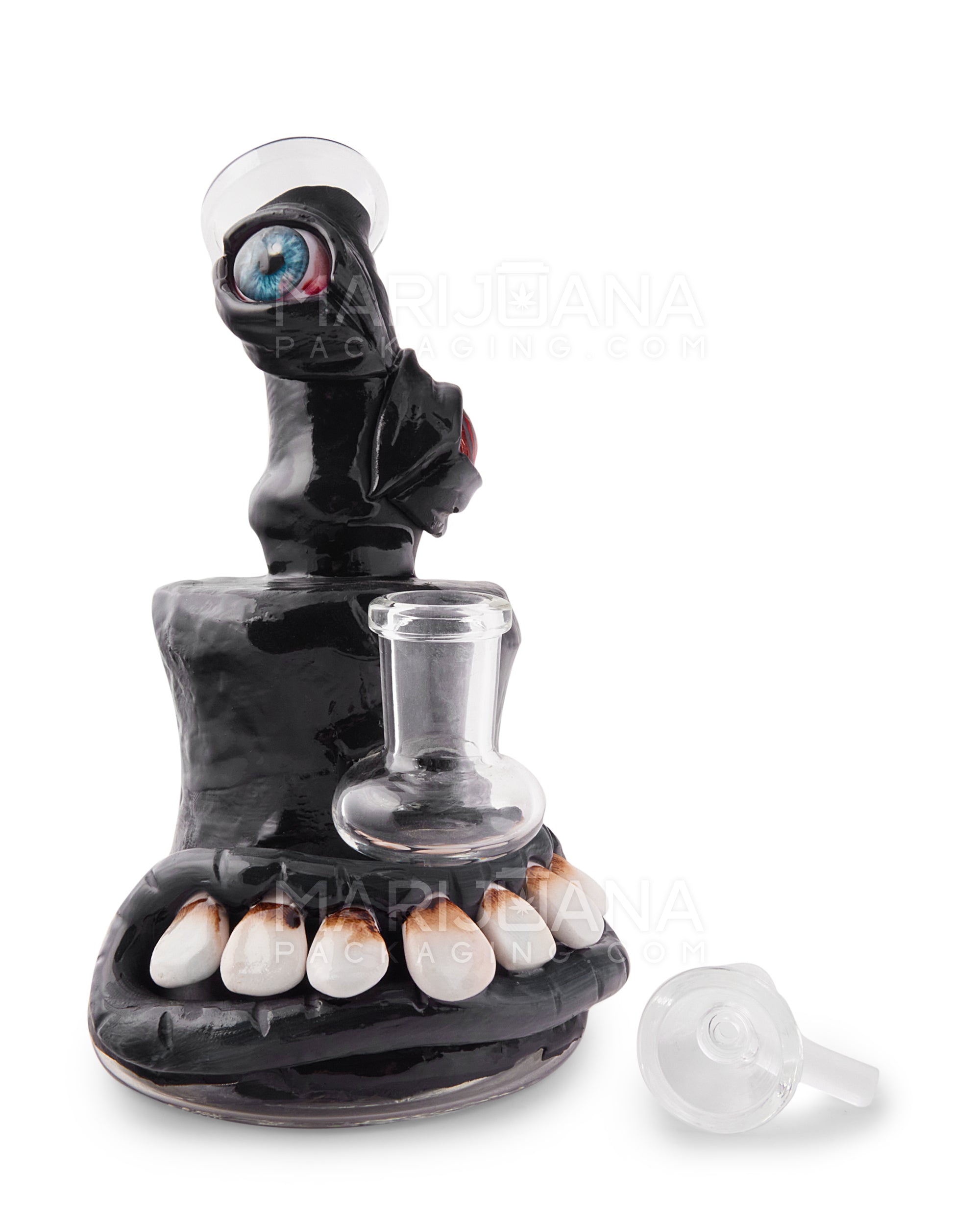 Monster Two Eyes w/ Teeth Water Pipe | 6.5in Tall - 14mm Bowl - Black