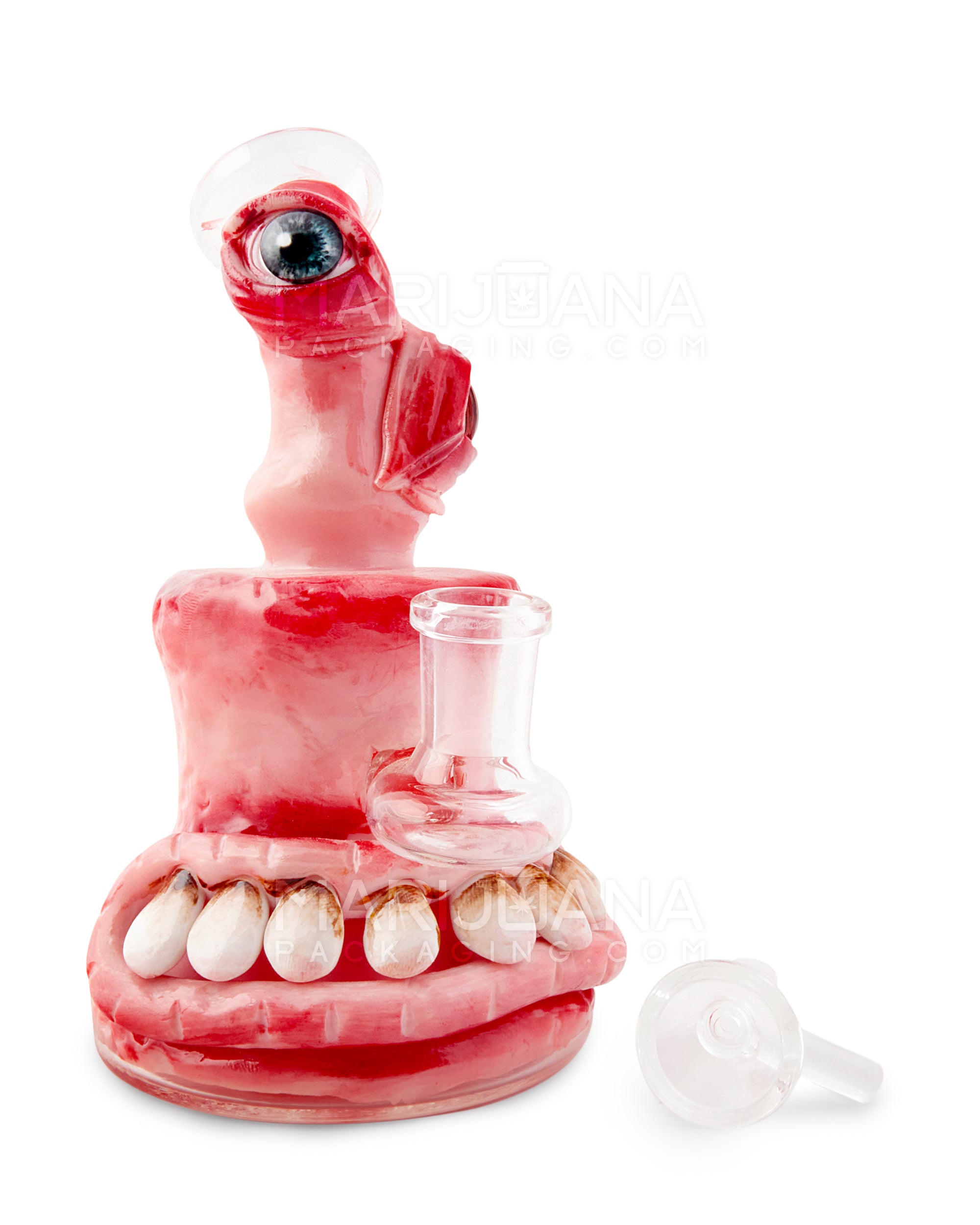 Monster Two Eyes w/ Teeth Water Pipe | 6.5in Tall - 14mm Bowl - Flesh