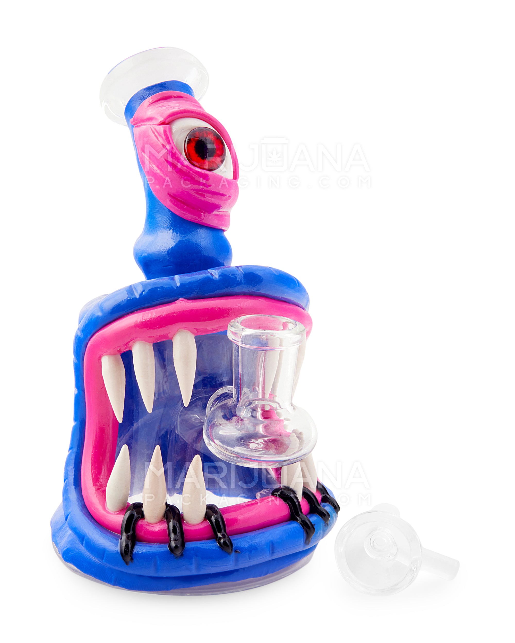 Monster Angled Cyclops Water Pipe | 7in Tall - 14mm Bowl - Blue
