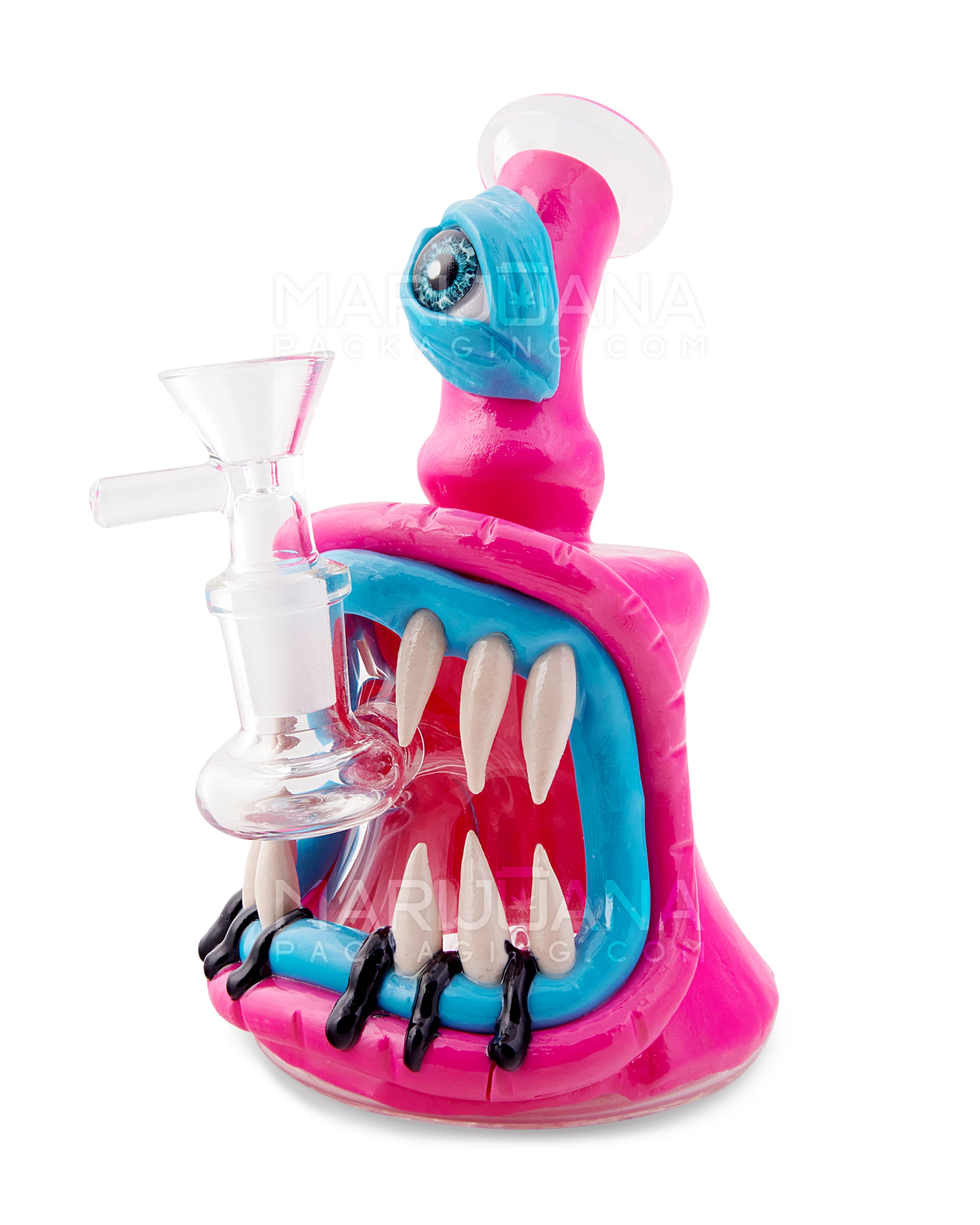 Monster Angled Cyclops Water Pipe | 7in Tall - 14mm Bowl - Pink
