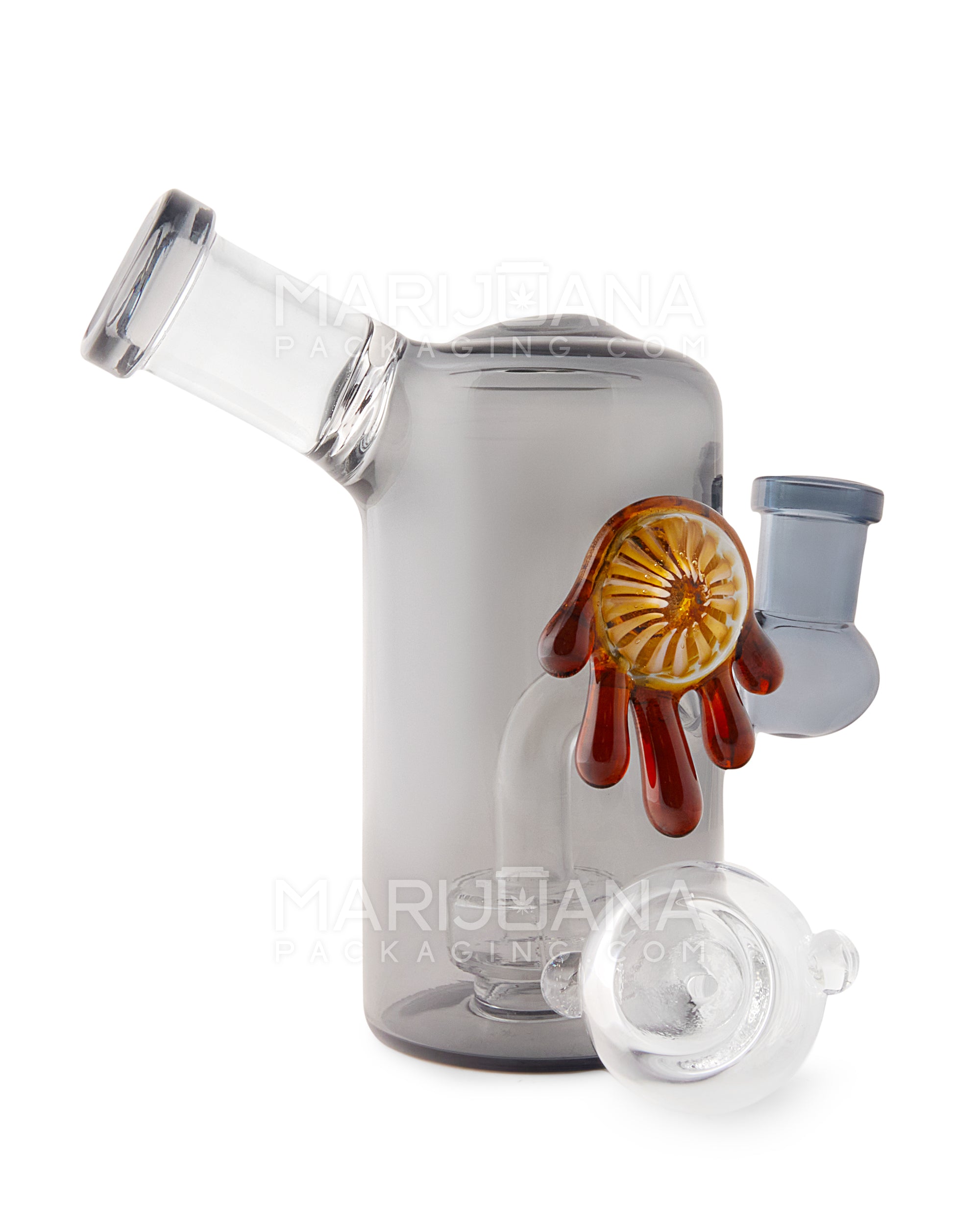 Barrel Drip Hand Mini Glass Water Pipe w/ Showerhead Percolator | 5.25in Tall - 14mm Bowl - Smoke