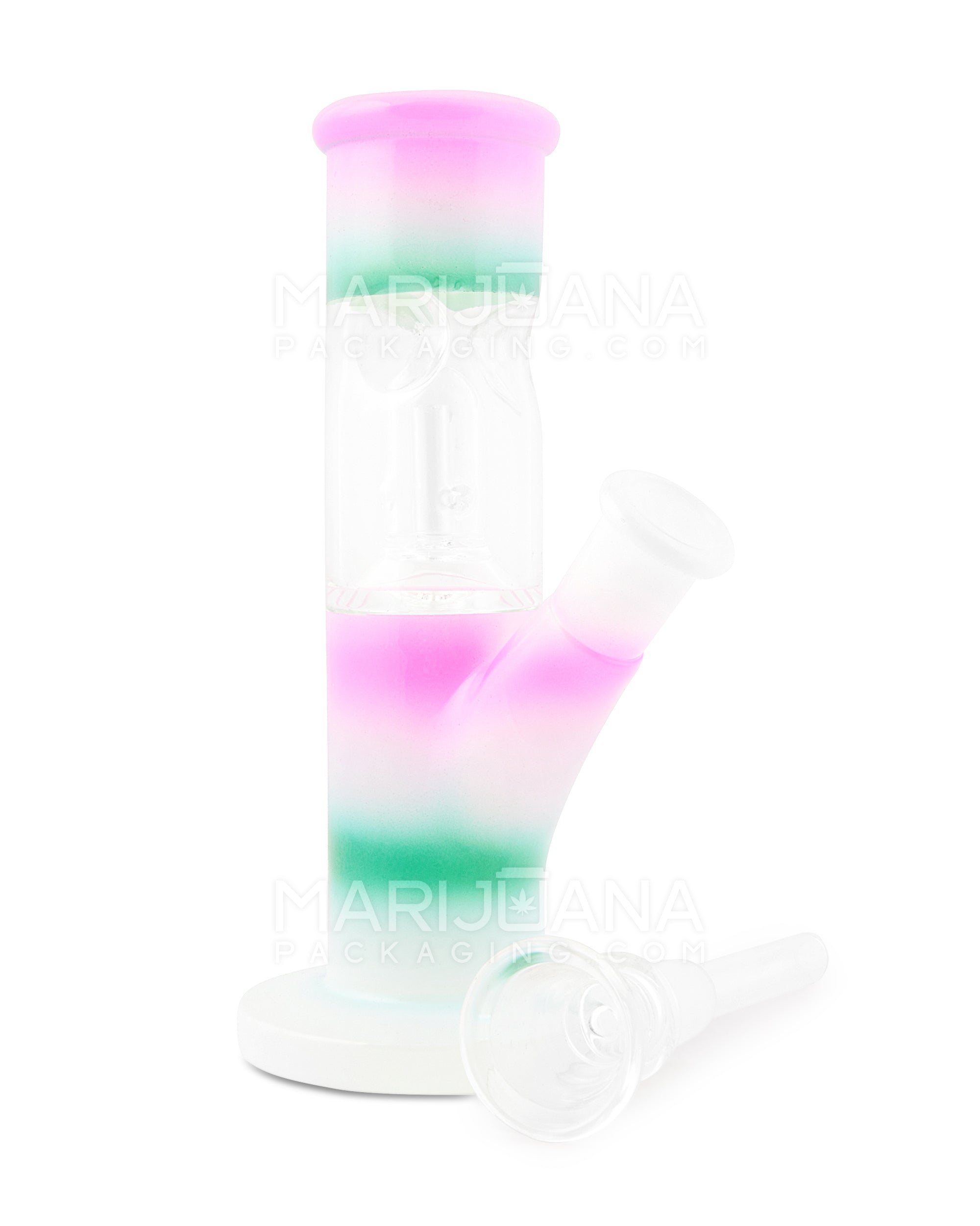 Single Chamber | Straight Neck Dome Perc Glass Mini Water Pipe w/ Ice Catcher | 6in Tall - 14mm Bowl - Rainbow