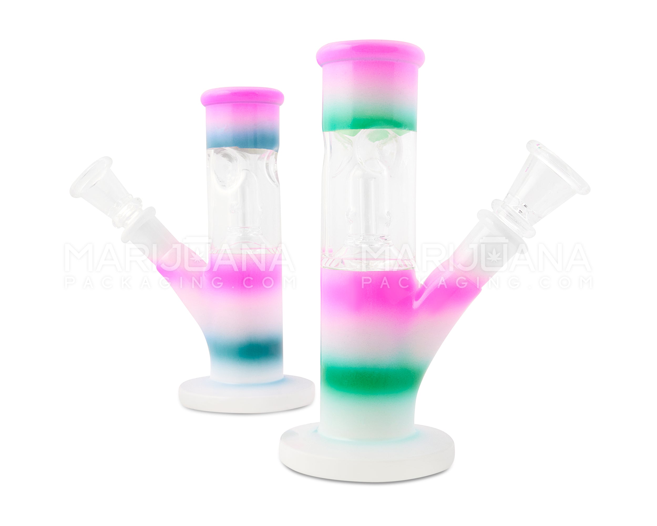 Single Chamber | Straight Neck Dome Perc Glass Mini Water Pipe w/ Ice Catcher | 6in Tall - 14mm Bowl - Rainbow