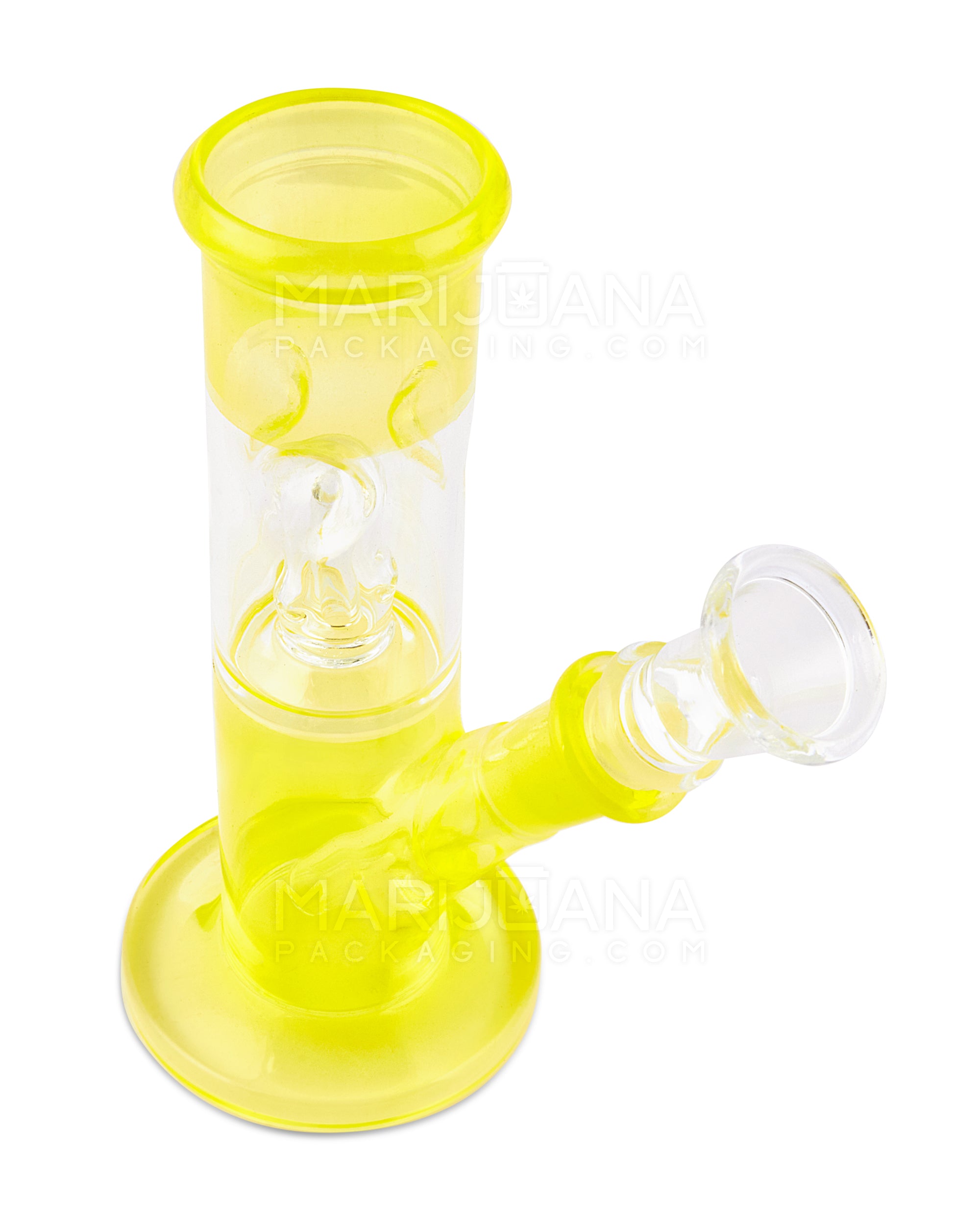 Single Chamber | Straight Neck Dome Perc Glass Mini Water Pipe w/ Ice Catcher | 6in Tall - 14mm Bowl - Yellow