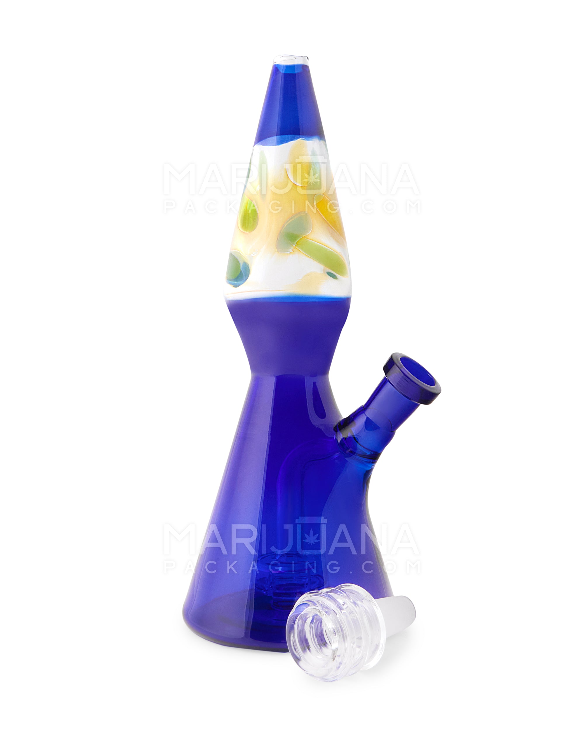 Fumed Lava Lamp Style Glass Water Pipe w/ Showerhead Percolator | 8.5in Tall - 14mm Bowl - Assorted