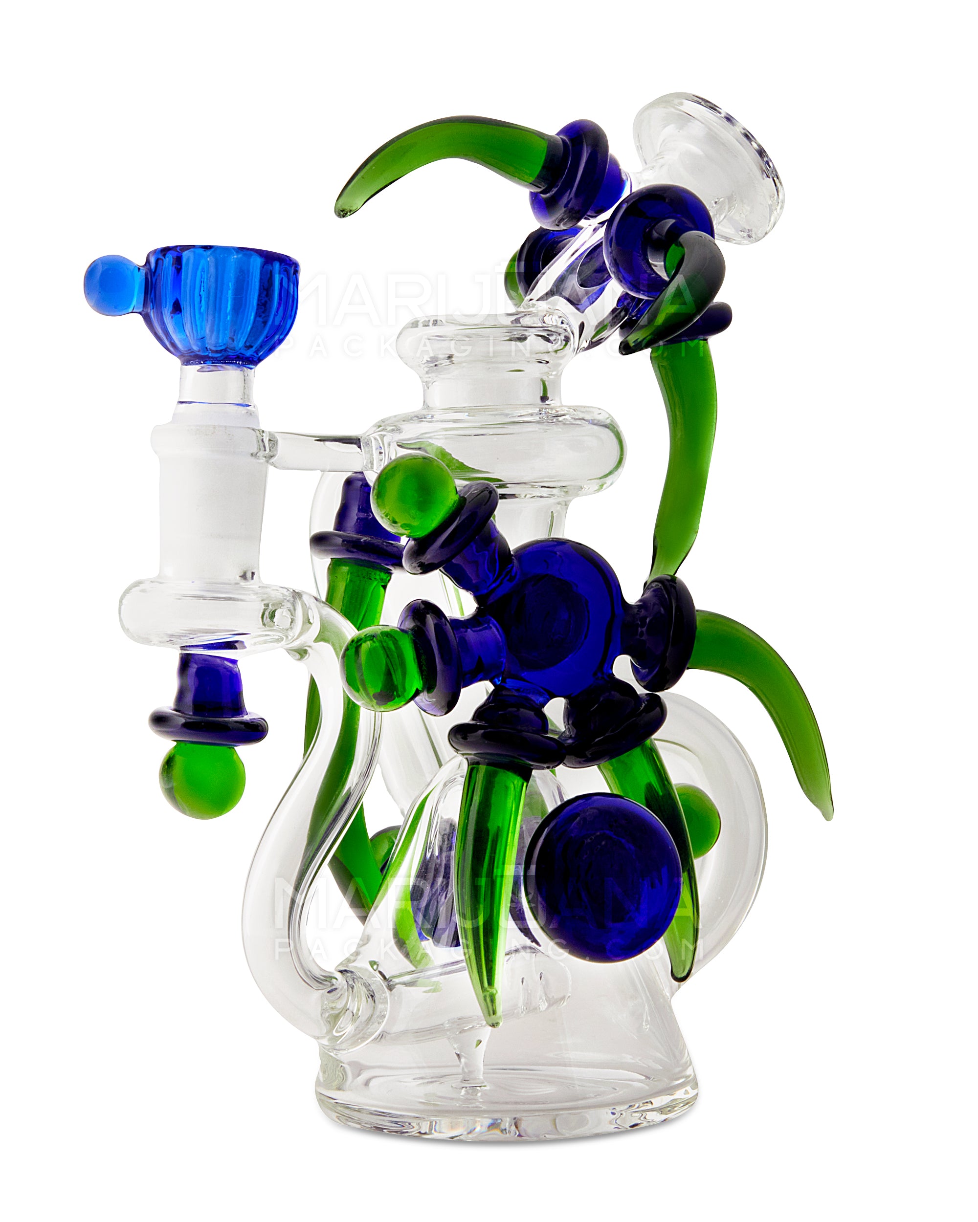 USA Glass | Bent Neck Claw Design Recycler Water Pipe | 7in Tall - 14mm Bowl - Blue Green - 1