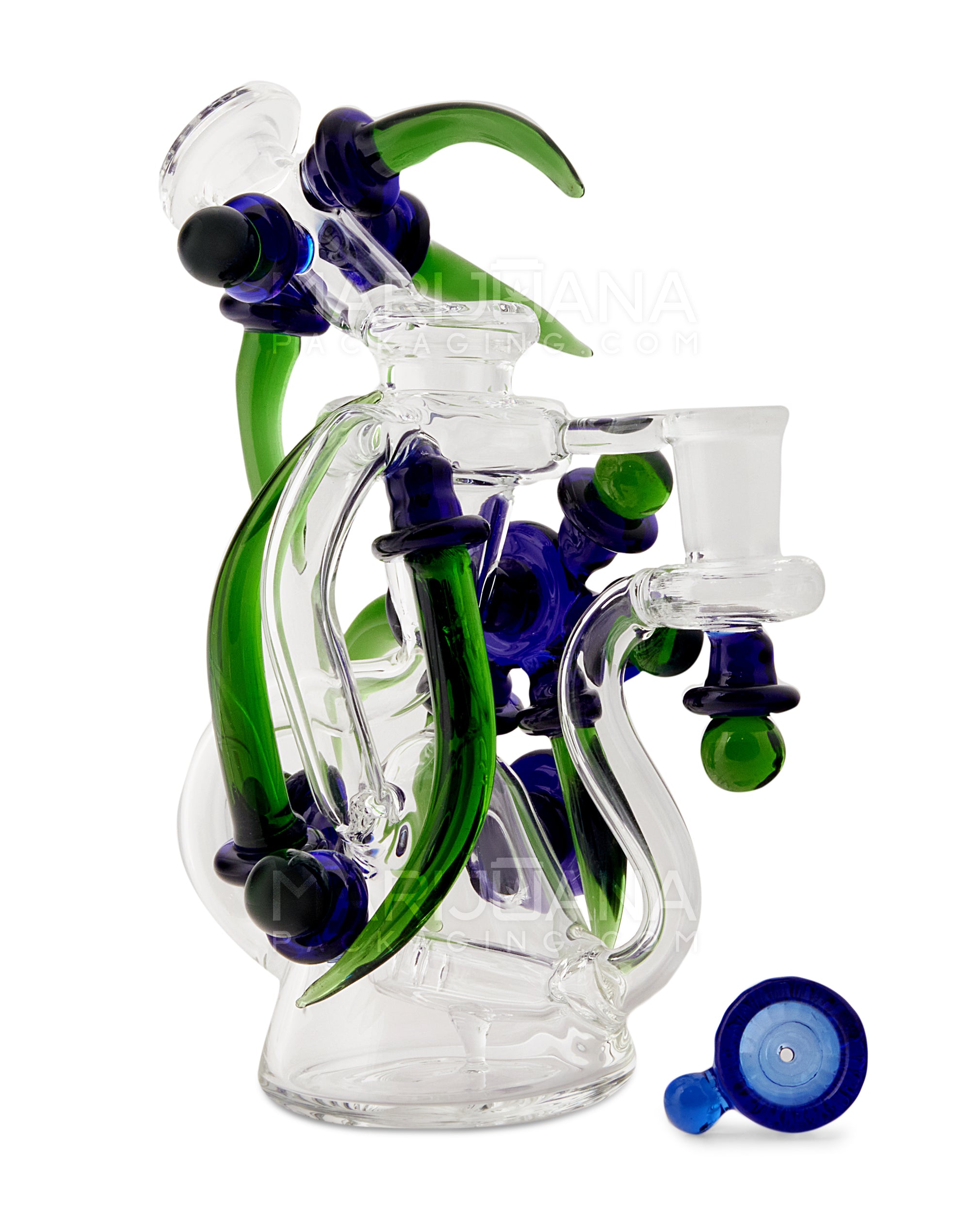 USA Glass | Bent Neck Claw Design Recycler Water Pipe | 7in Tall - 14mm Bowl - Blue Green - 2