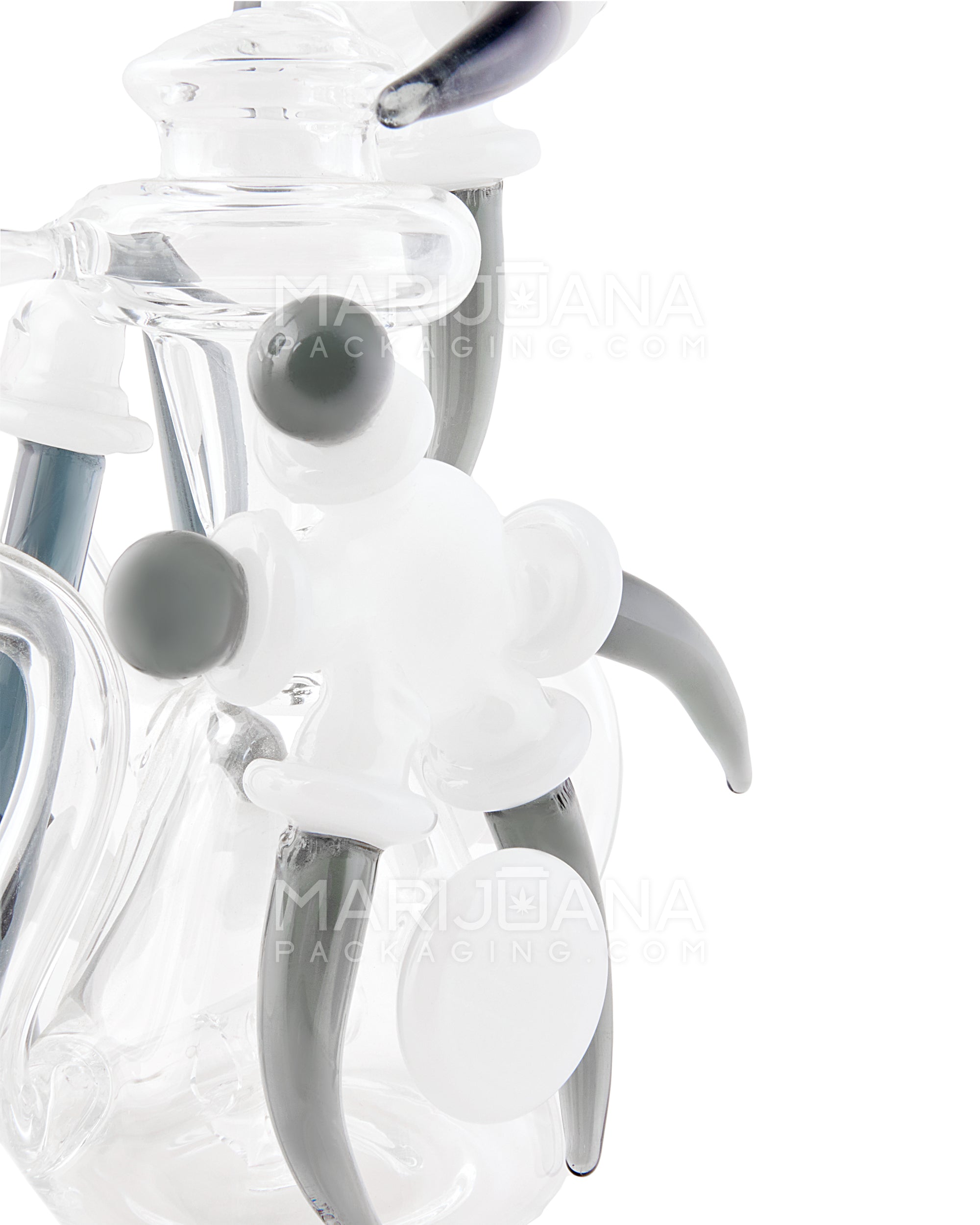 USA Glass | Bent Neck Claw Design Recycler Water Pipe | 7in Tall - 14mm Bowl - Smoke