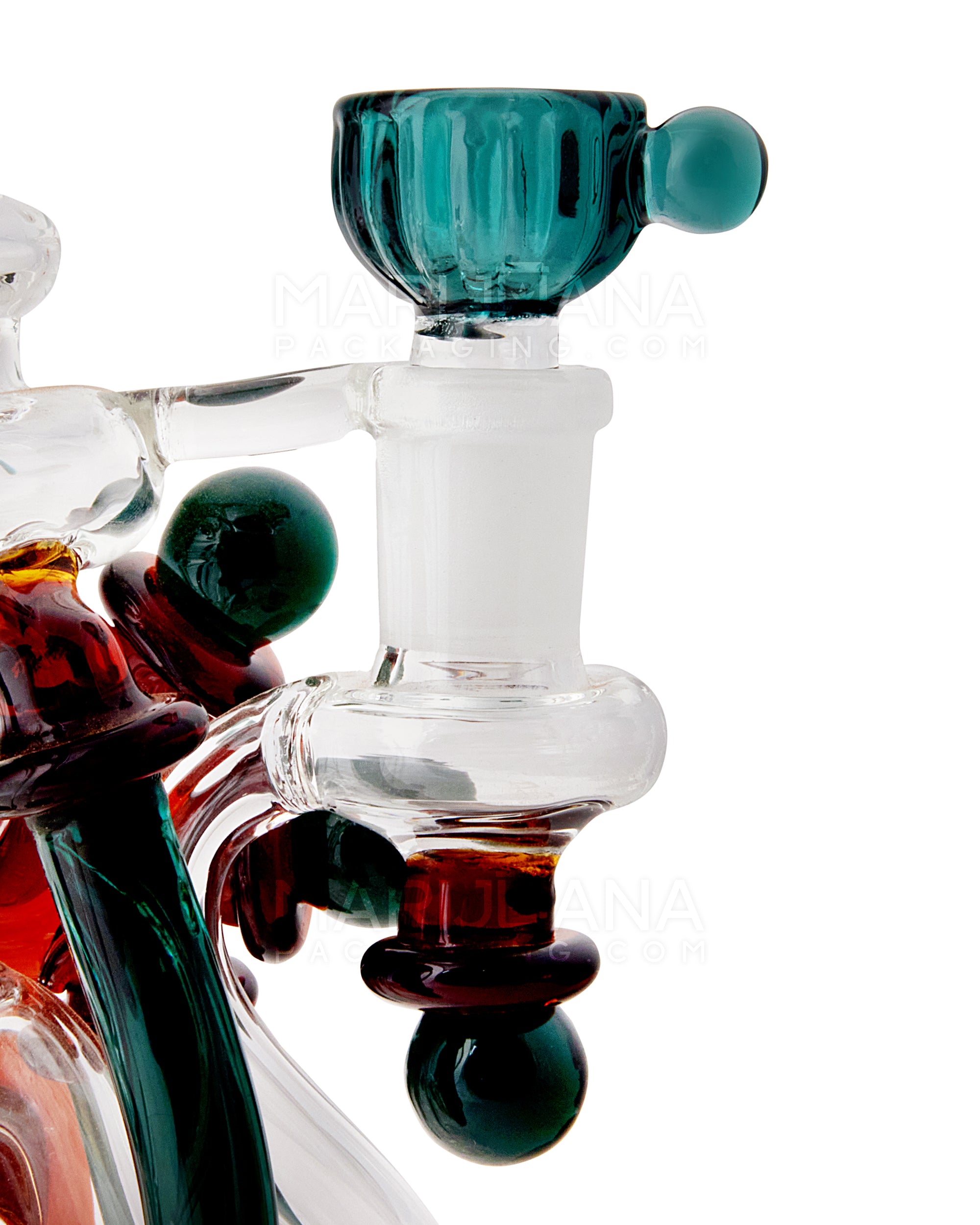 USA Glass | Bent Neck Claw Design Recycler Water Pipe | 7in Tall - 14mm Bowl - Teal Amber - 3