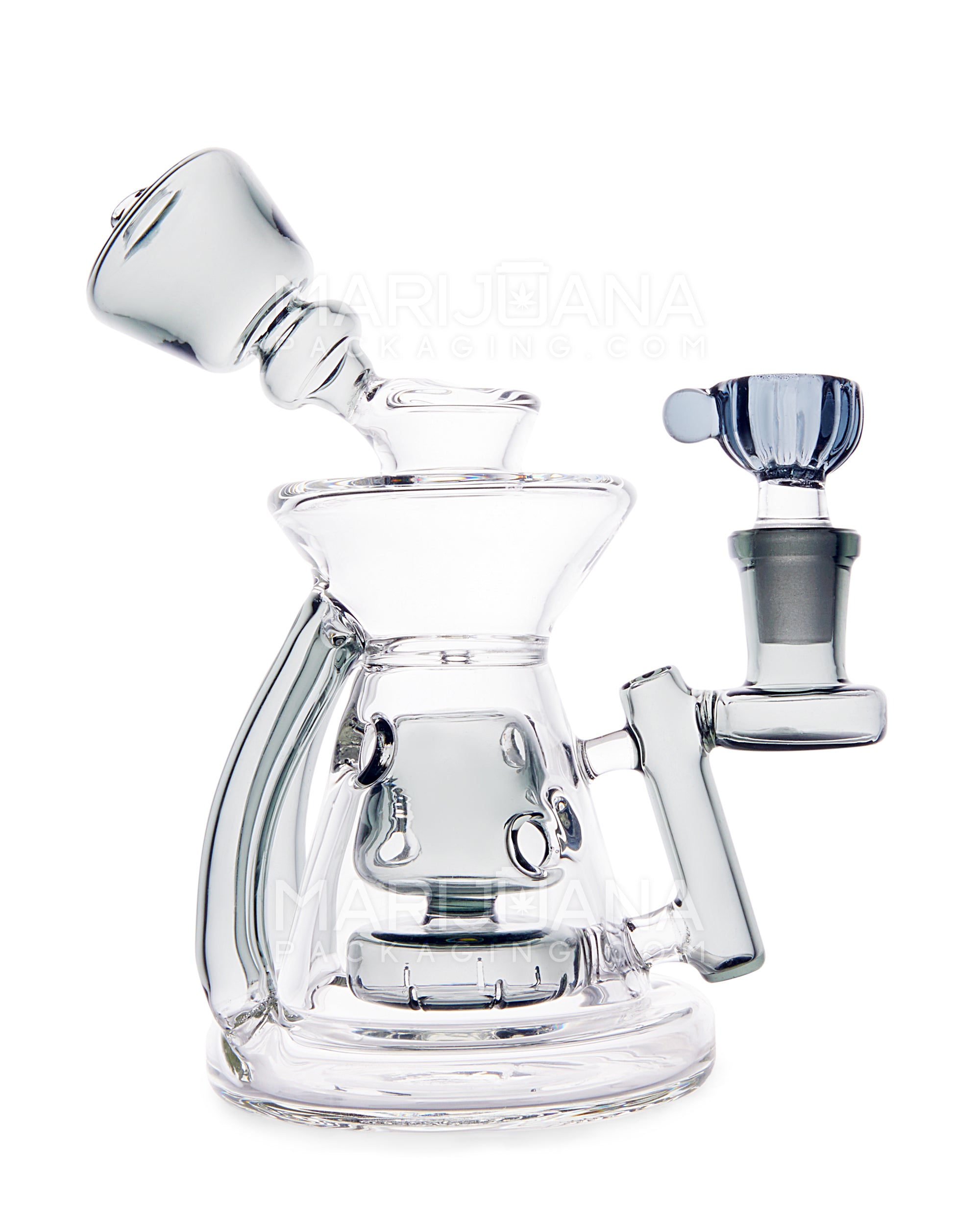 USA Glass | Bent Neck Double Uptake Fab Water Pipe | 6.5in Tall - 14mm Bowl - Smoke