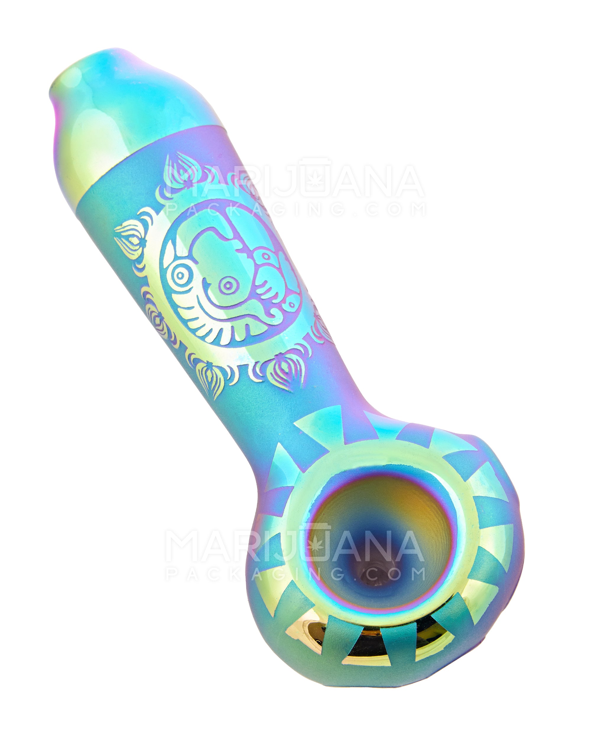 Matte Decal Design Spoon Hand Pipe | 4in Long - Glass - Assorted