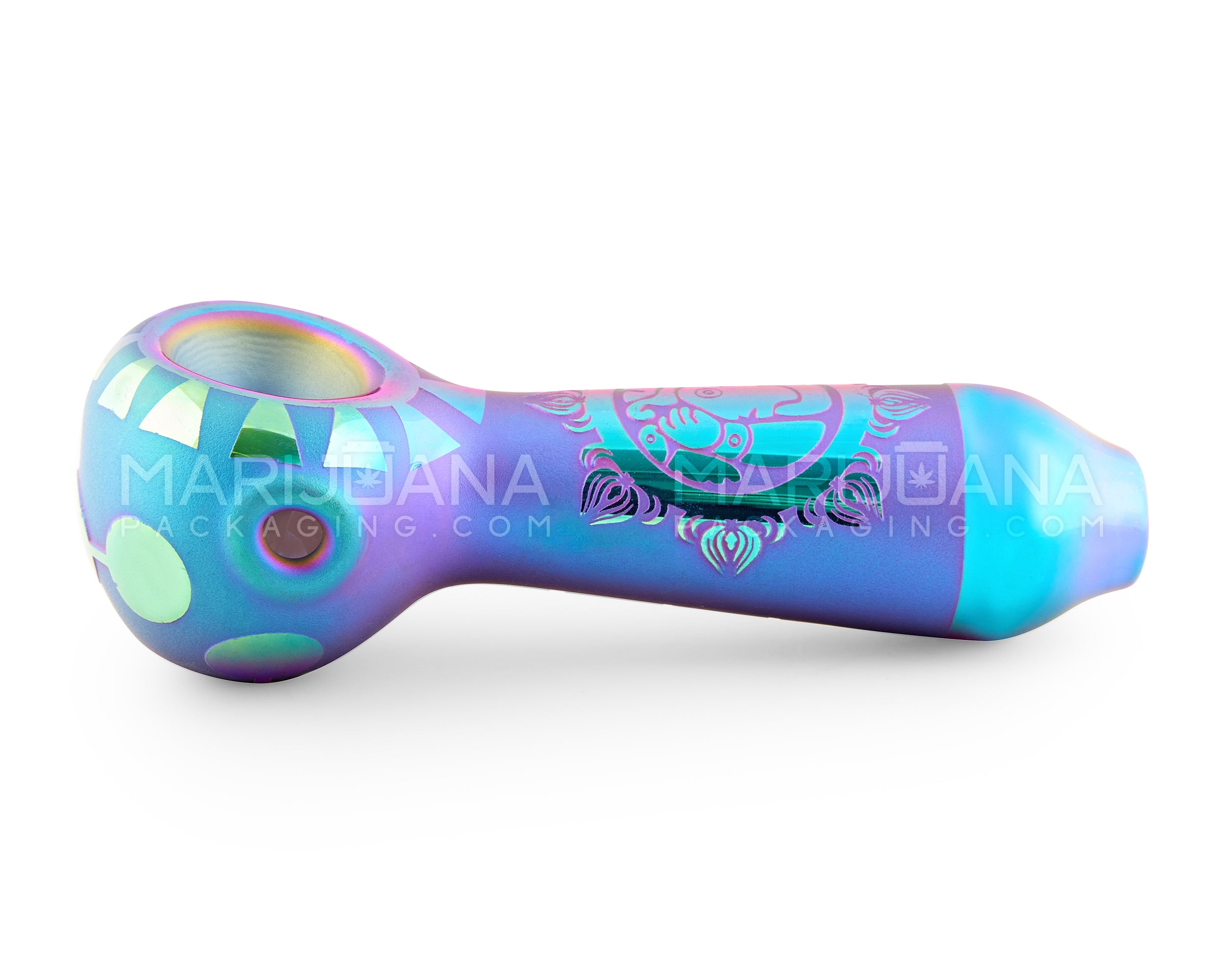 Matte Decal Design Spoon Hand Pipe | 4in Long - Glass - Assorted