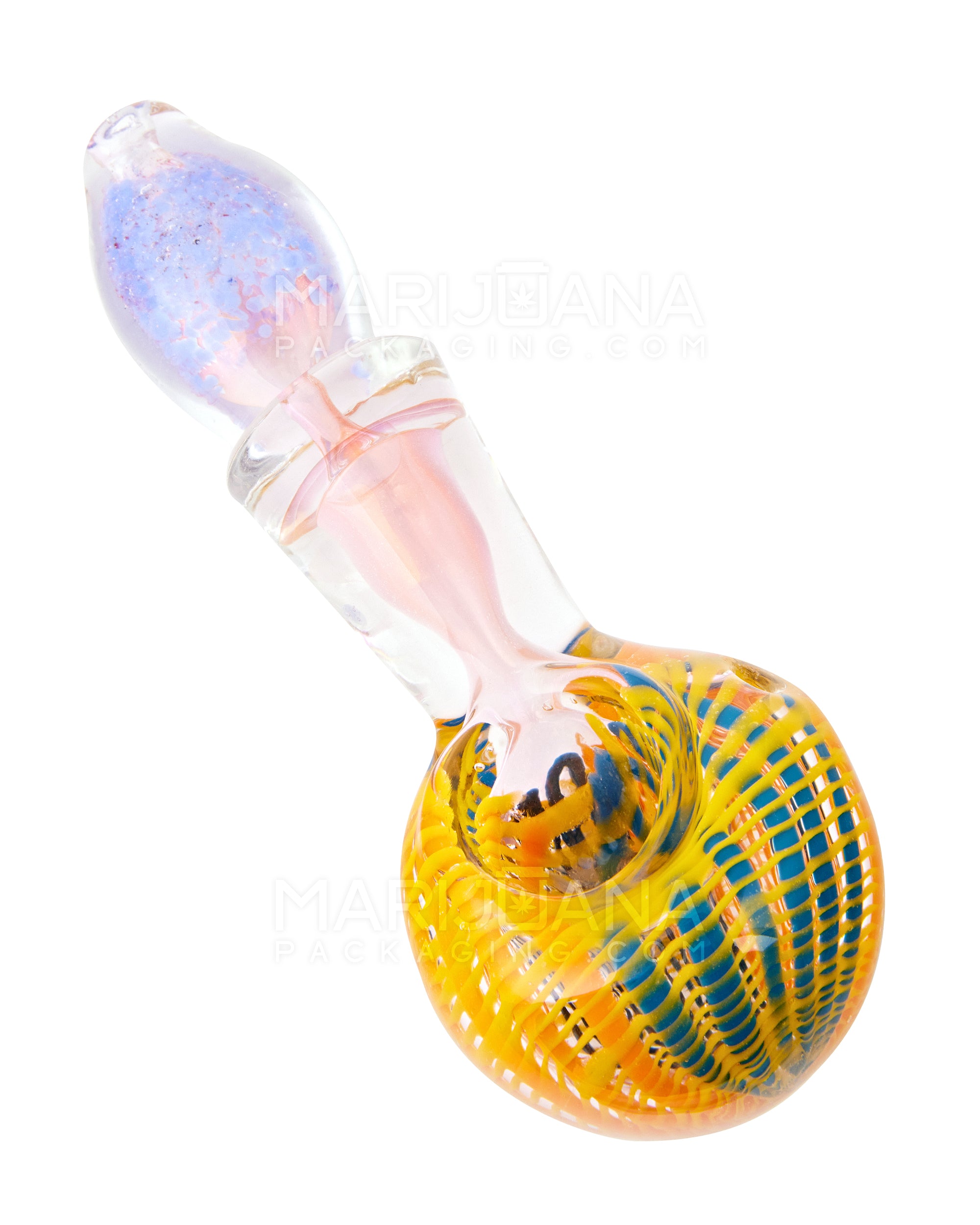 Frit & Ribboned Bulged Spoon Hand Pipe | 5in Long - Glass - Assorted