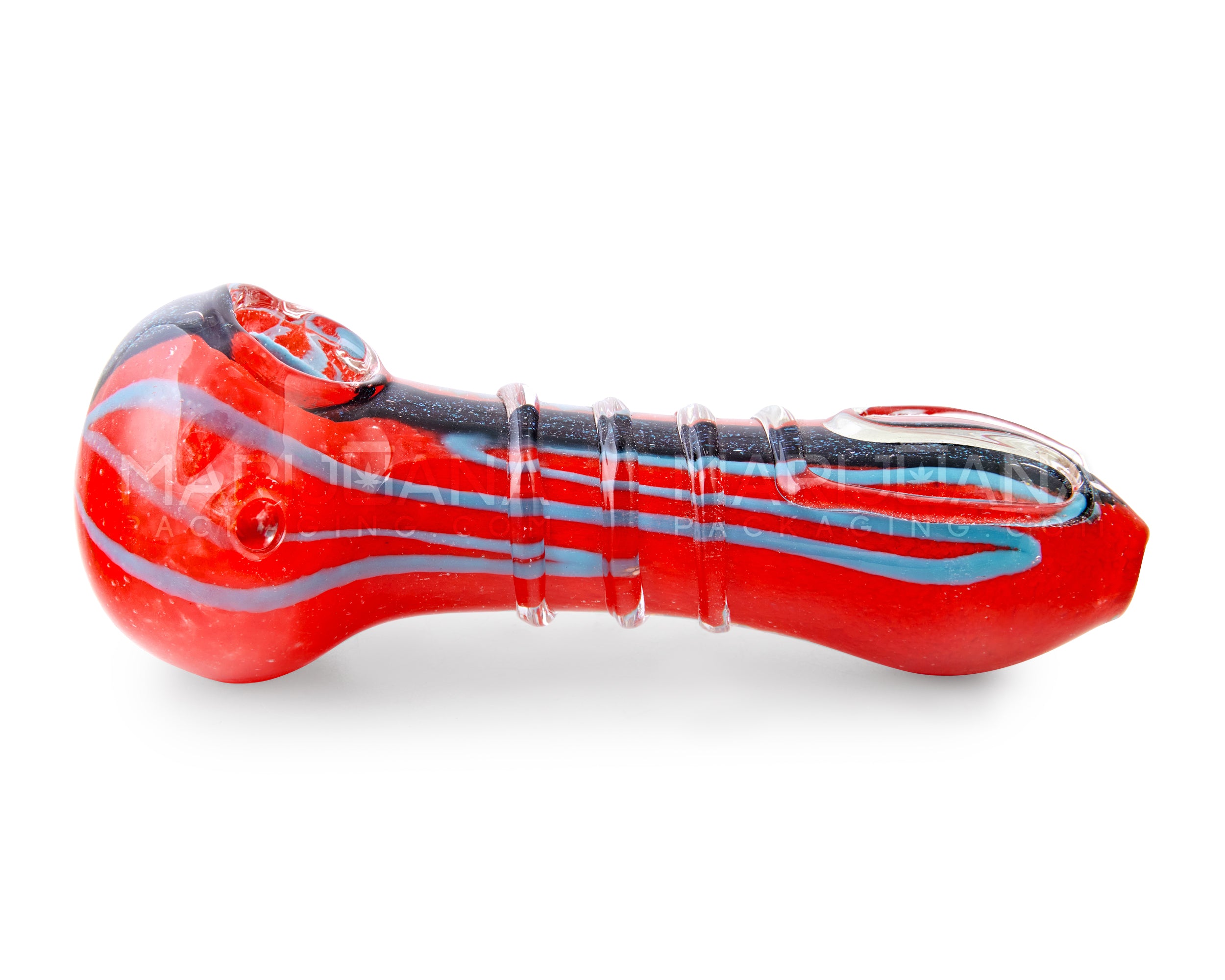 Dot Stack & Dichroic Frit Spoon Hand Pipe | 5in Long - Glass - Assorted