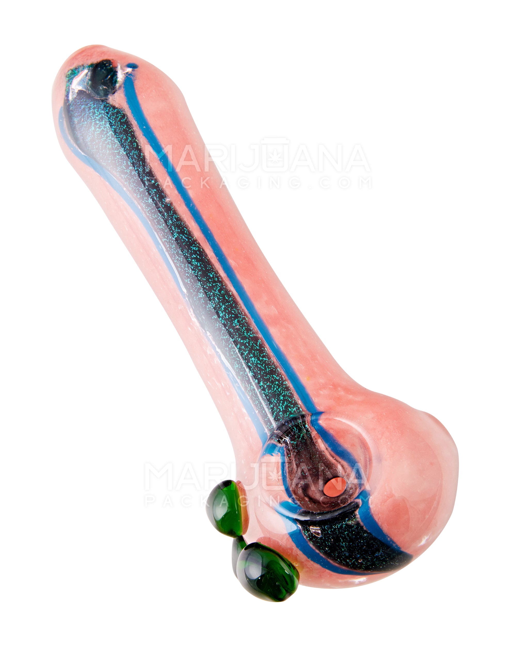 Dot Stack & Dichroic Frit Spoon Hand Pipe | 5in Long - Glass - Assorted